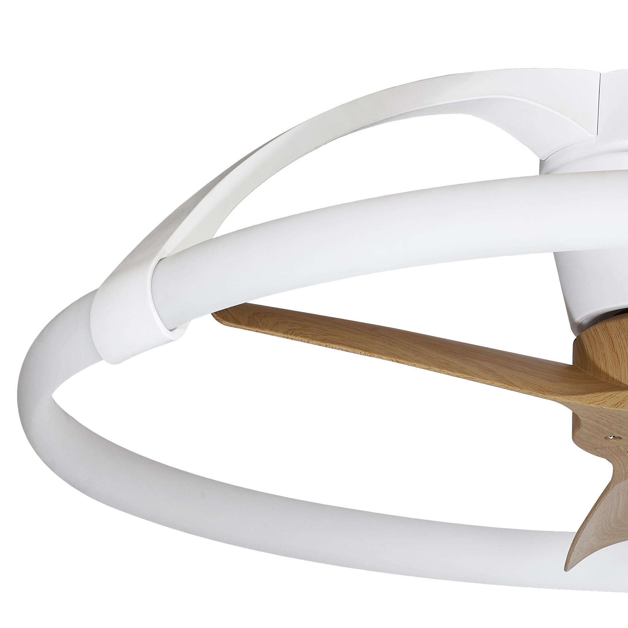 Nepal Mini 75cm 55W LED Dimmable Ceiling Light With Built-In 30W DC Reversible Fan, White/Wood, c/w Remote & APP Control, 5200lm
