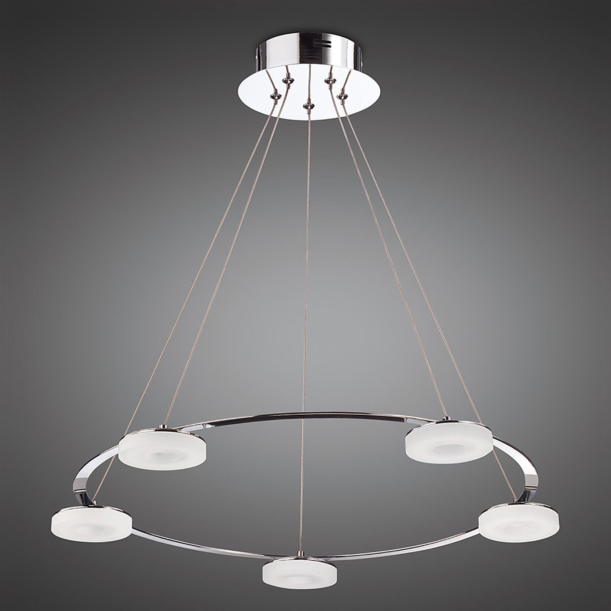 Nimbus 60cm Pendant 5 Light 25W LED 3000K, 2200lm, Polished Chrome/Frosted Acrylic, 3yrs Warranty