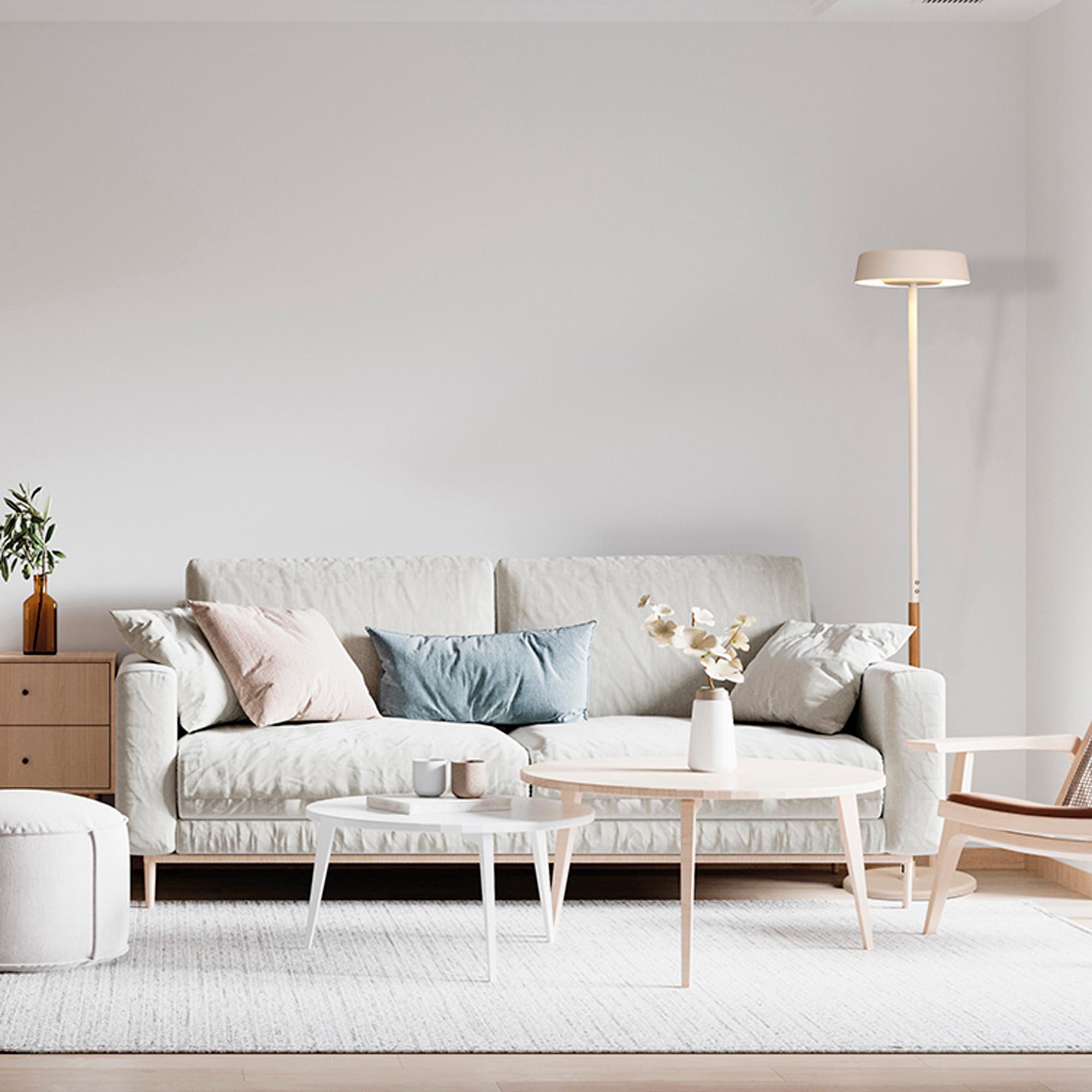 Noa II Floor Lamp 2 Light 15W Down 15W Up LED 3000K, 2800lm, Touch Dimmer, White/Beech, 3yrs Warranty