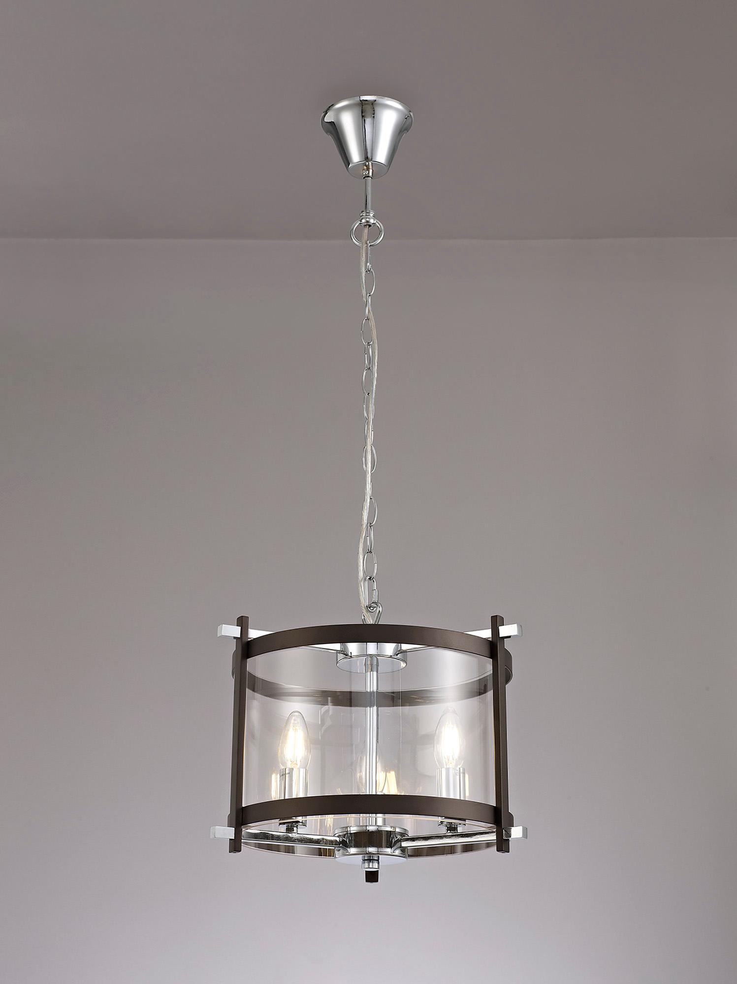 Nolan Single 36cm Pendant 3 Light E14 Brown Oxide/Polished Chrome/Clear Glass