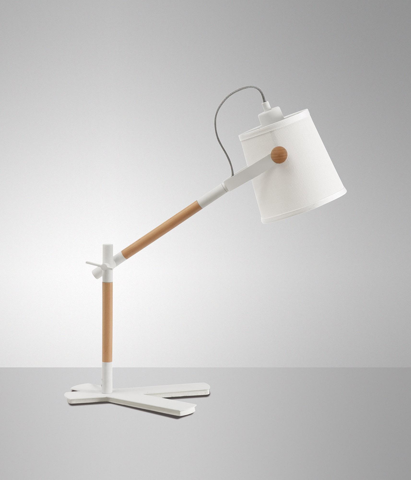 Nordica Table Lamp With White Shade 1 Light E27, Matt White/Beech With Ivory White Shade