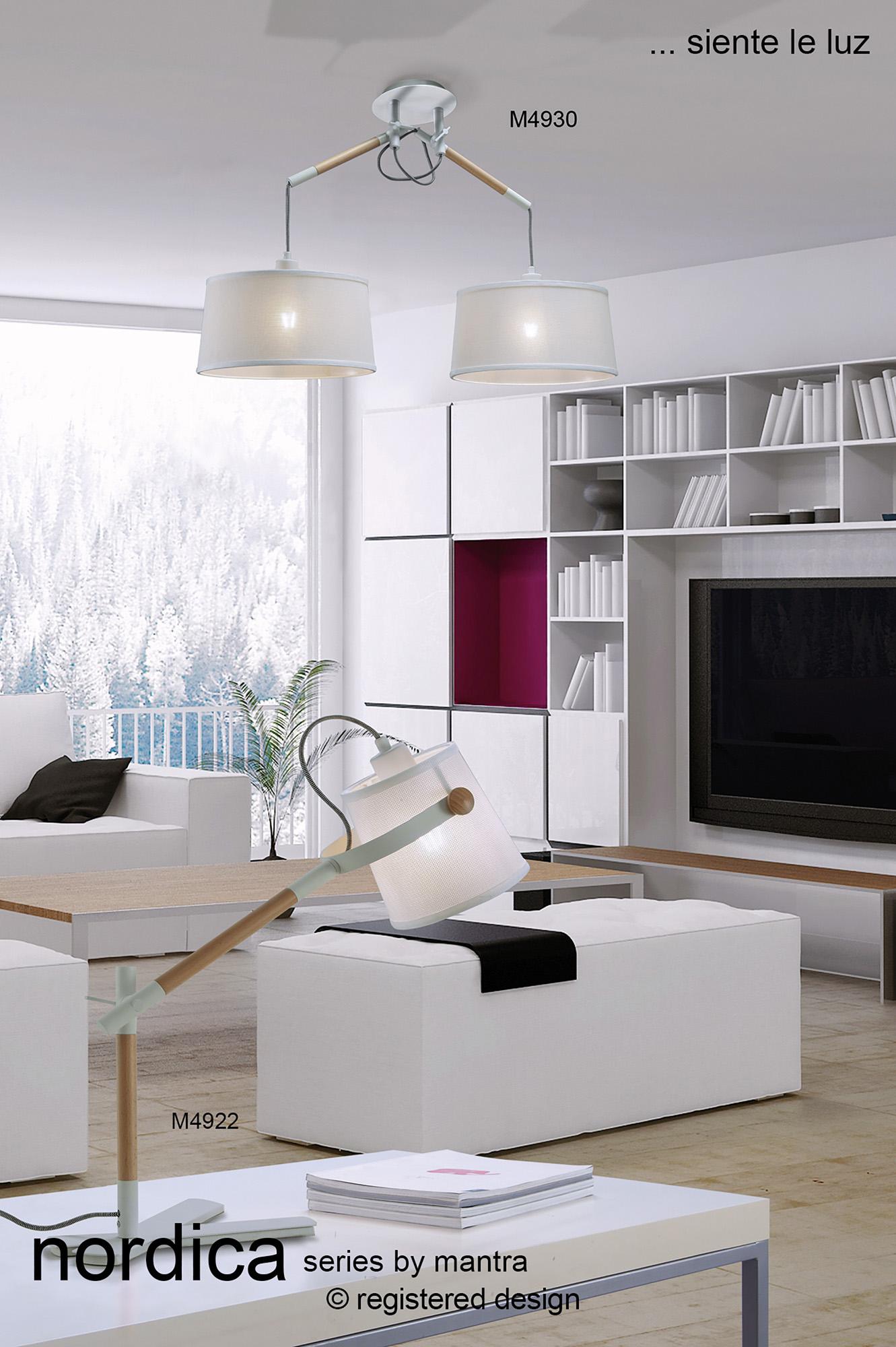 Nordica Table Lamp With White Shade 1 Light E27, Matt White/Beech With Ivory White Shade