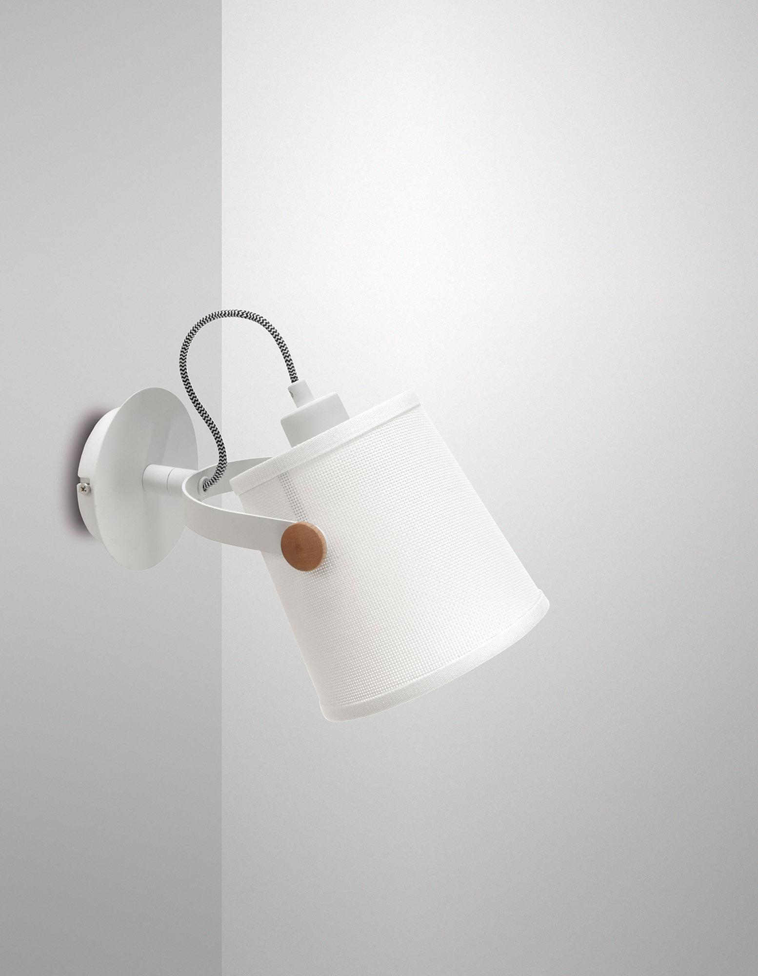 Nordica Wall Lamp With White Shade 1 Light E27, Matt White/Beech With Ivory White Shade