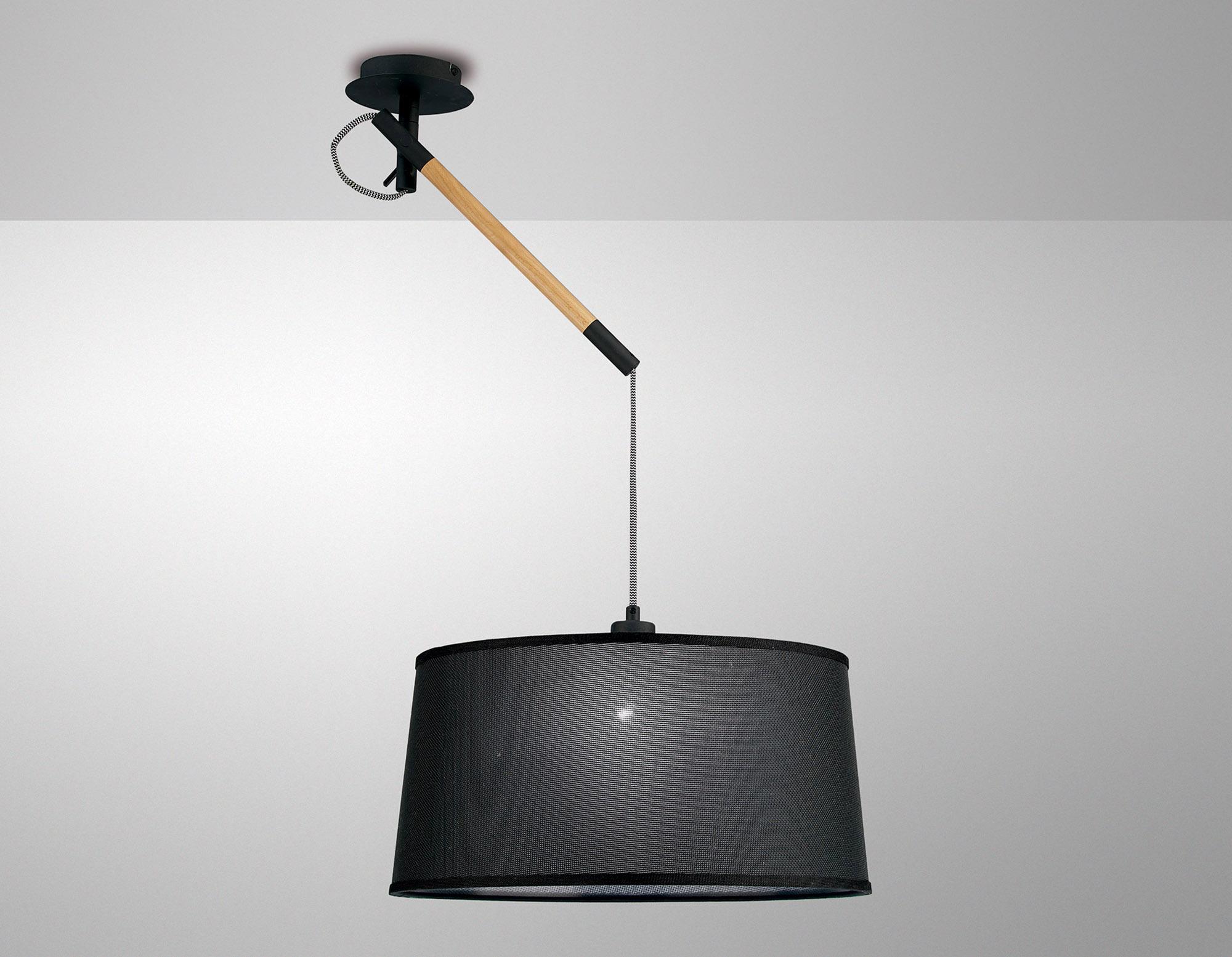 Nordica Multi Position Pendant With Black Shade 1 Light E27, Matt Black/Beech With Black Shade