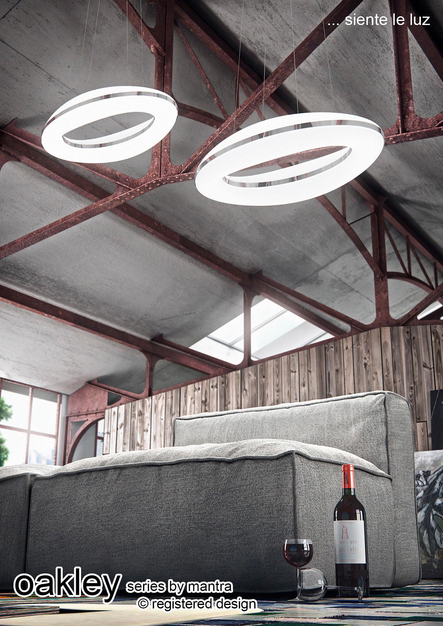 Oakley Oval Pendant 80W LED 3000K, 6400lm, Polished Chrome / Frosted Acrylic, 3yrs Warranty
