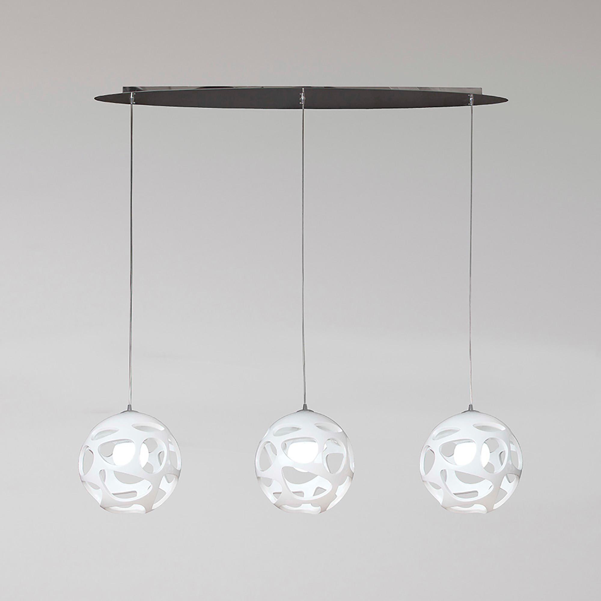 Organica Linear Pendant 3 Light E27 Line, Gloss White/Polished Chrome