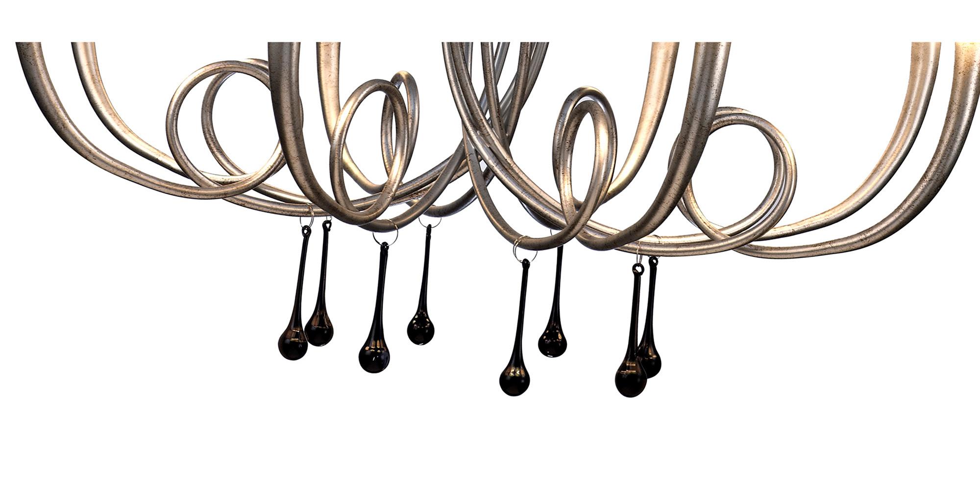 Paola Pendant 95cm Round, 8 x E14 (Max 40W), Silver Painting, Cream Shades