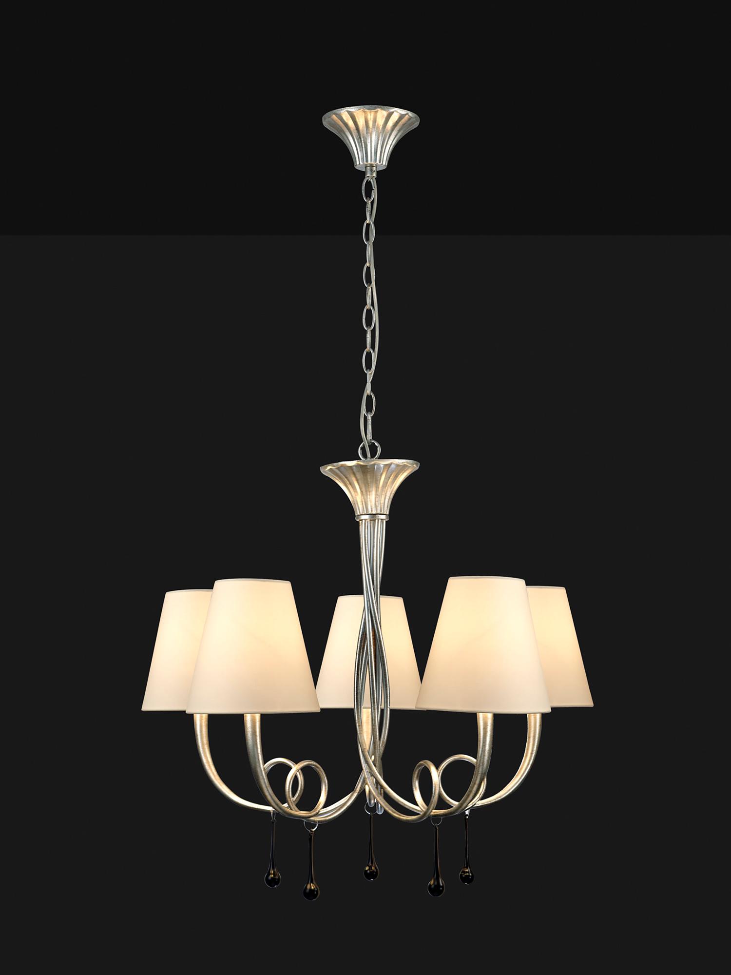 Paola Pendant 70cm Round, 5 x E14 (Max 40W), Silver Painting, Cream Shades