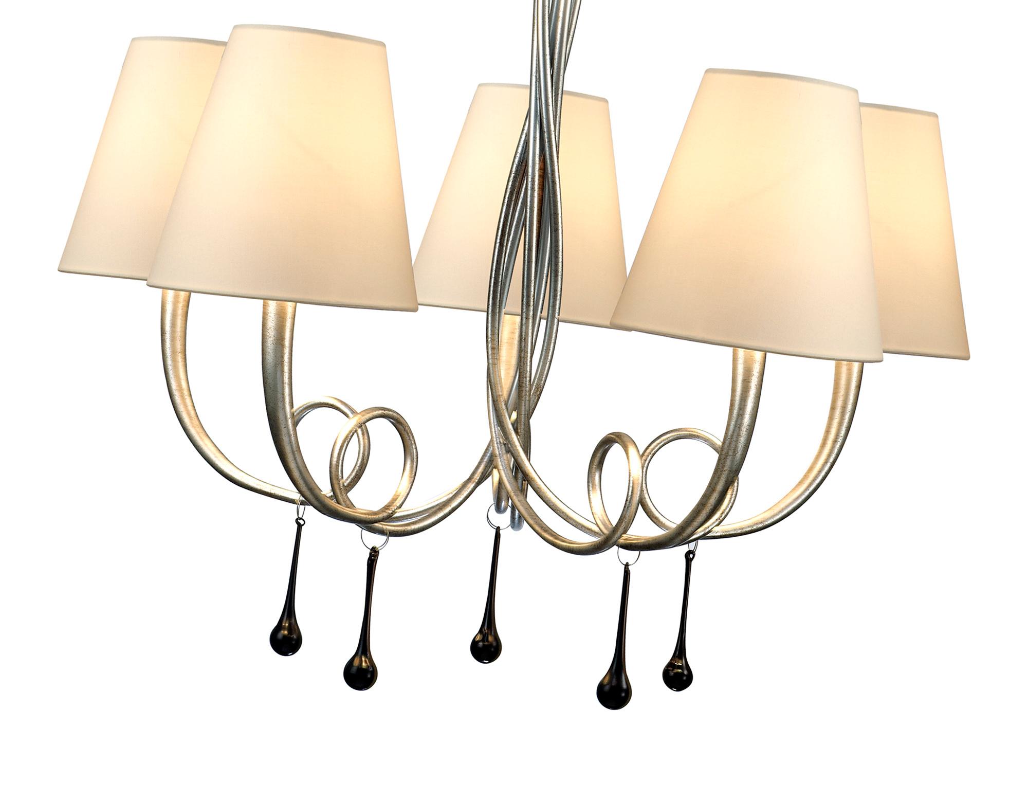 Paola Pendant 70cm Round, 5 x E14 (Max 40W), Silver Painting, Cream Shades