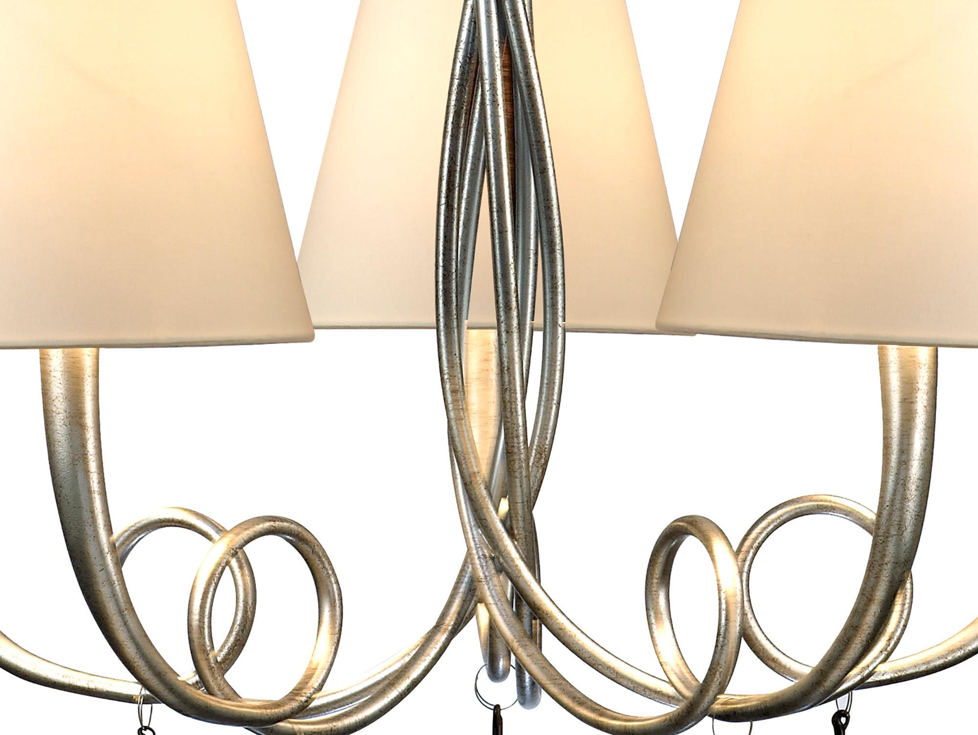 Paola Pendant 70cm Round, 5 x E14 (Max 40W), Silver Painting, Cream Shades