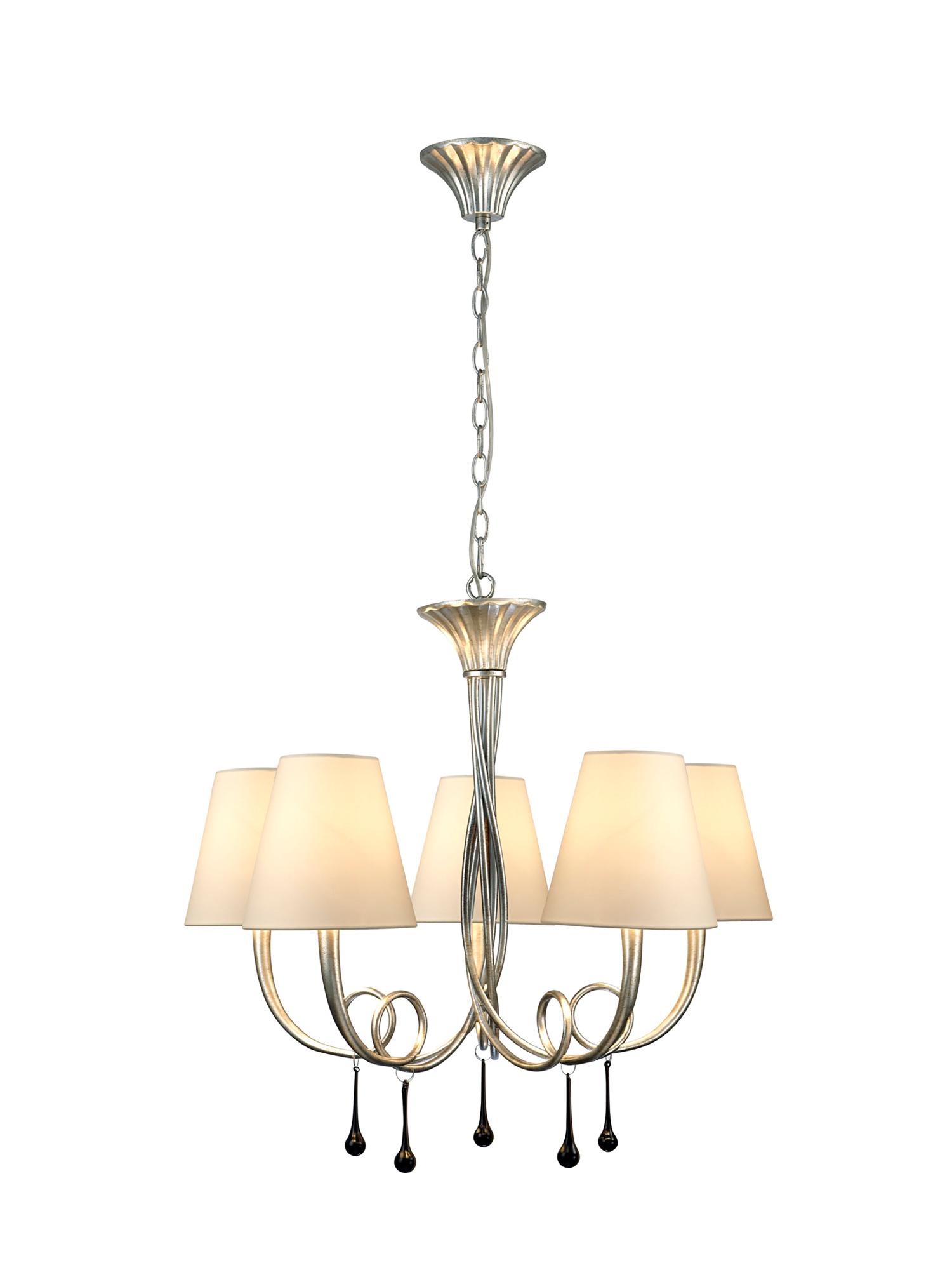Paola Pendant 70cm Round, 5 x E14 (Max 40W), Silver Painting, Cream Shades
