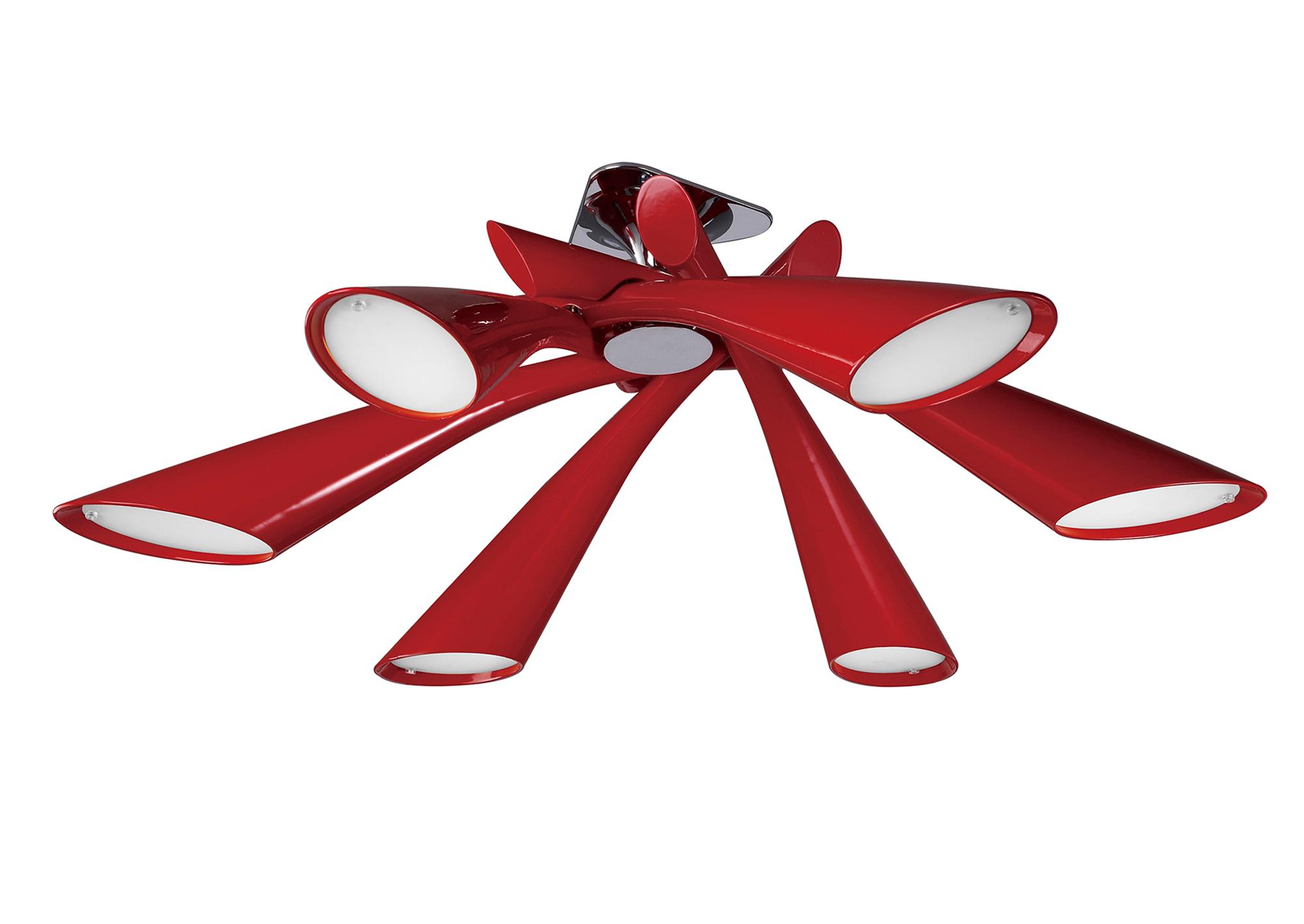 Pop 82cm Pendant/Ceiling Convertible To Semi Flush 6 Light E27, Gloss Red/White Acrylic/Polished Chrome, CFL Lamps INCLUDED