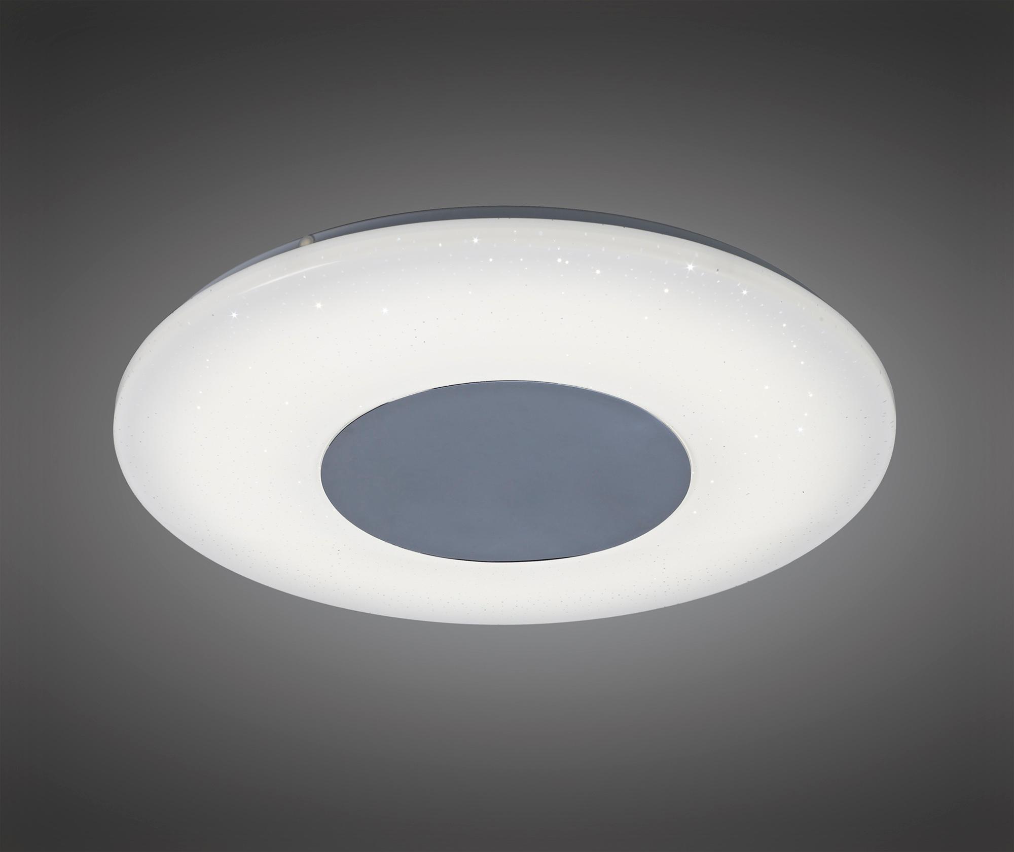 Reef Ceiling 45cm Round 48W LED 3000K-6500K Tuneable, 3500lm, Remote Control Chrome / White, 3yrs Warranty