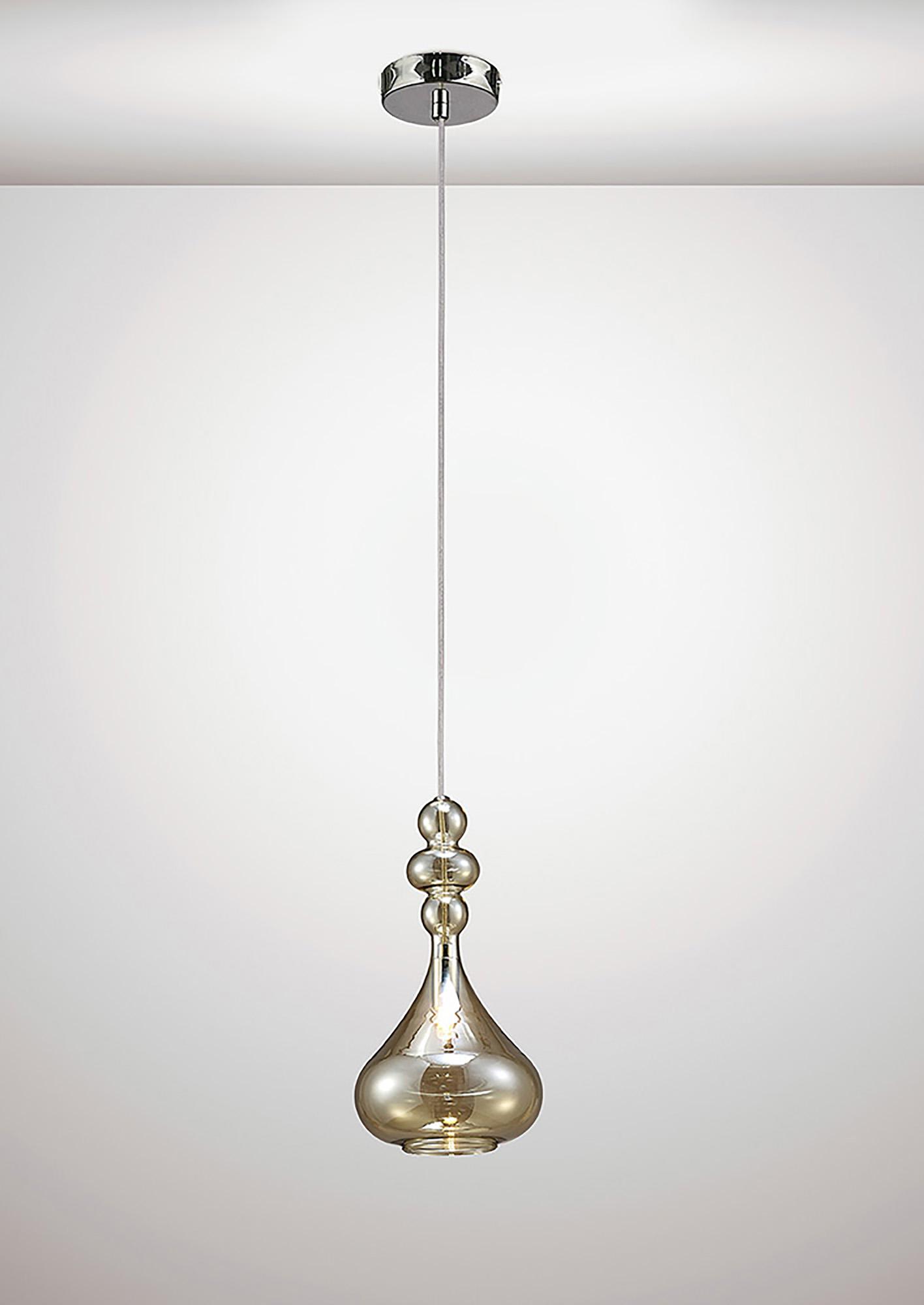 Reese 15cm Single Pendant 1 Light G9 Polished Chrome/Cognac Glass