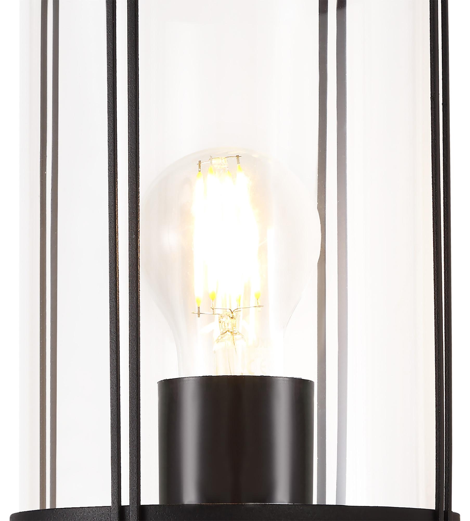 Reva Upward Wall Lamp, 1 x E27, IP44, Black/Clear PC, 2yrs Warranty