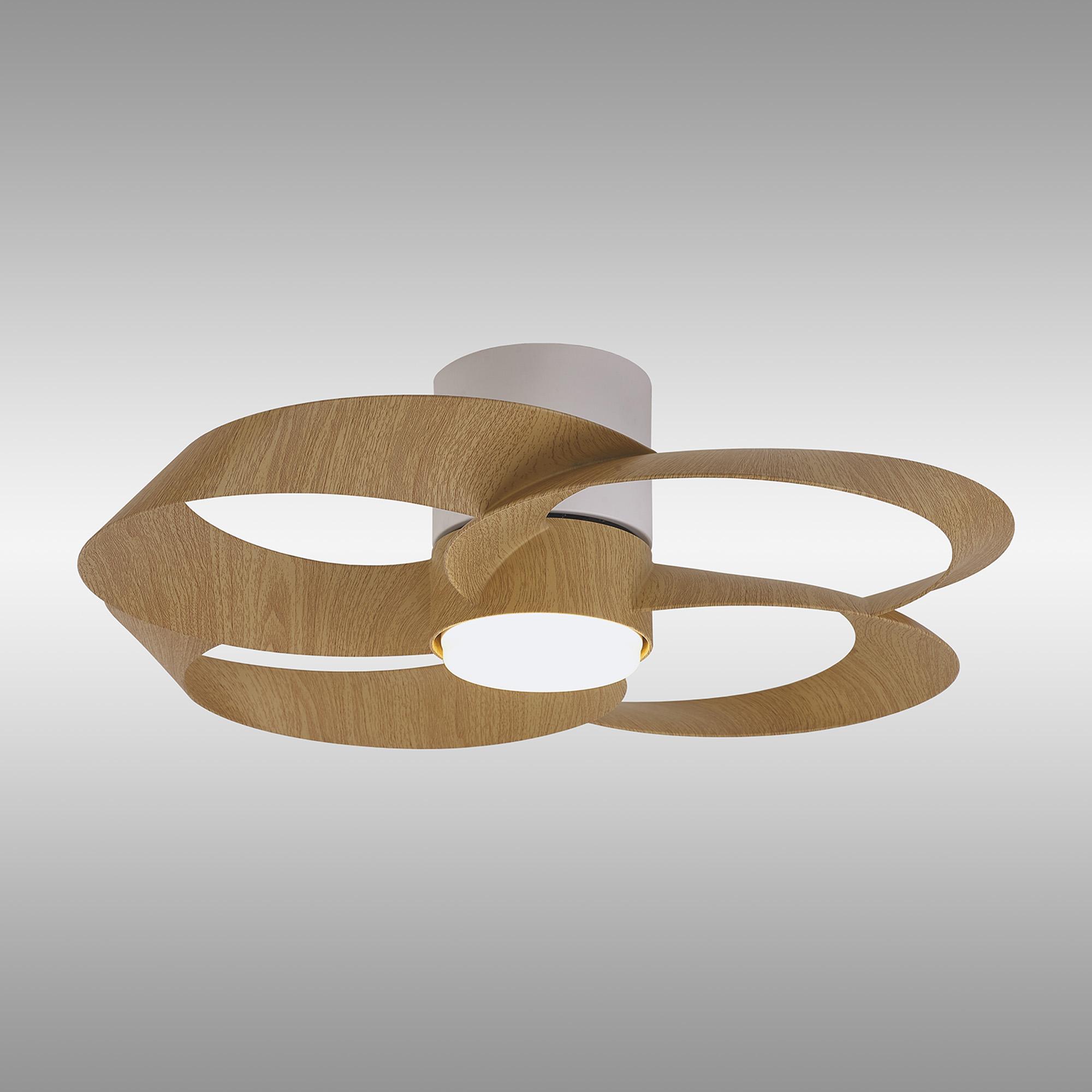 Rose 65cm 24W LED Dimmable Ceiling Light With Built-In 22W DC Reversible Fan, Remote Control 2700-5000K, 2000lm, White/Wood