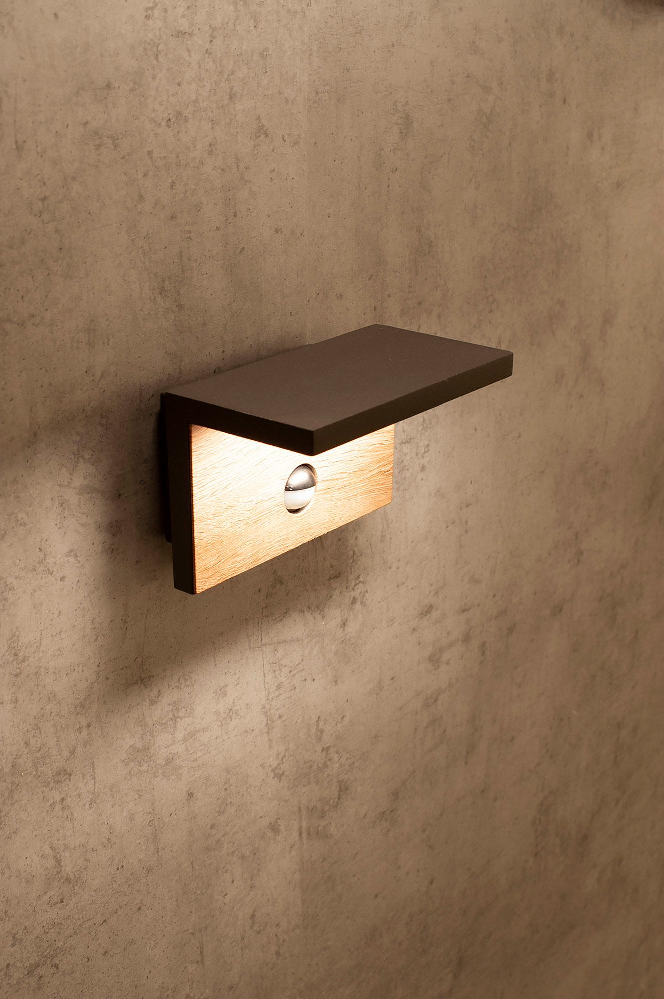 Ruka PIR Motion Sensor Wall Lamp, 15W LED, 3000K, 900lm, IP54, Anthracite/Walnut, 3yrs Warranty