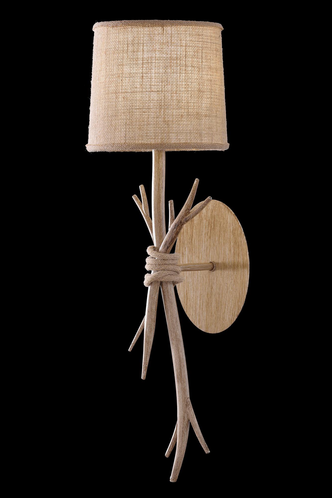 Sabina Wall Lamp, 1 x E27 (Max 40W), Imitation Wood, Linen Shade