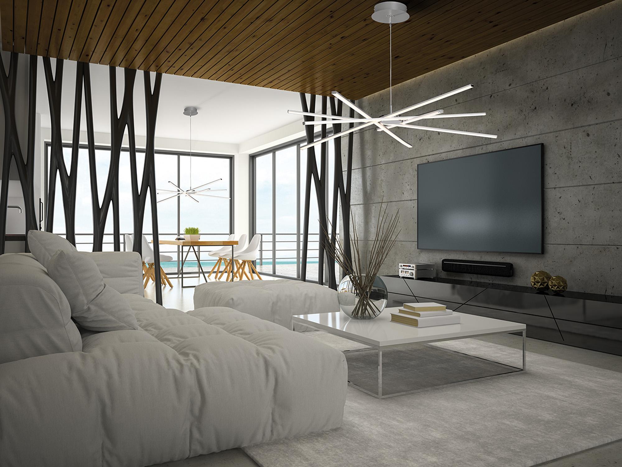 Star LED 103.3cm Pendant 100cm Round 60W 3000K, 4800lm, Dimmable Silver/Frosted Acrylic/Polished Chrome, 3yrs Warranty