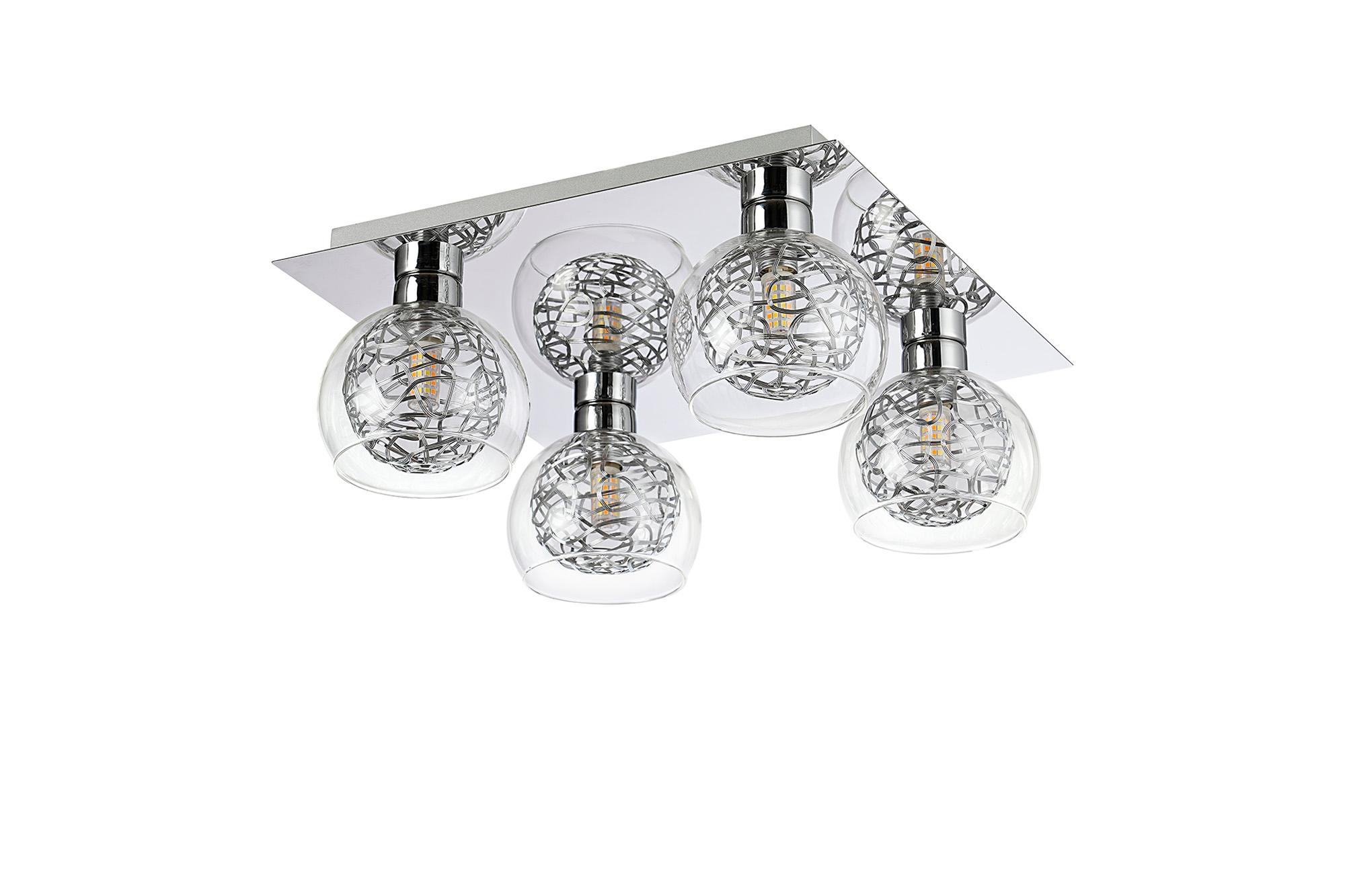 Talia Flush Ceiling Square, 4 Light G9, Polished Chrome/Silver/Clear Glass