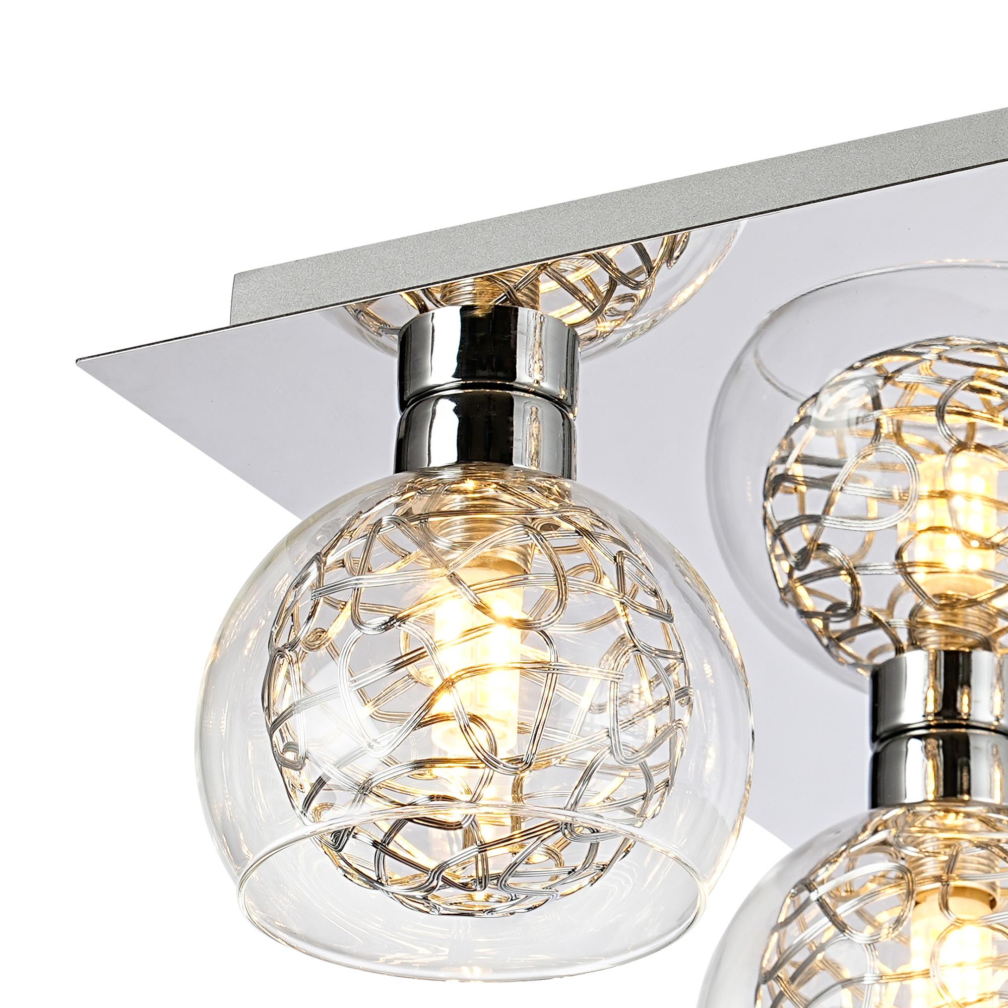 Talia Flush Ceiling Square, 4 Light G9, Polished Chrome/Silver/Clear Glass