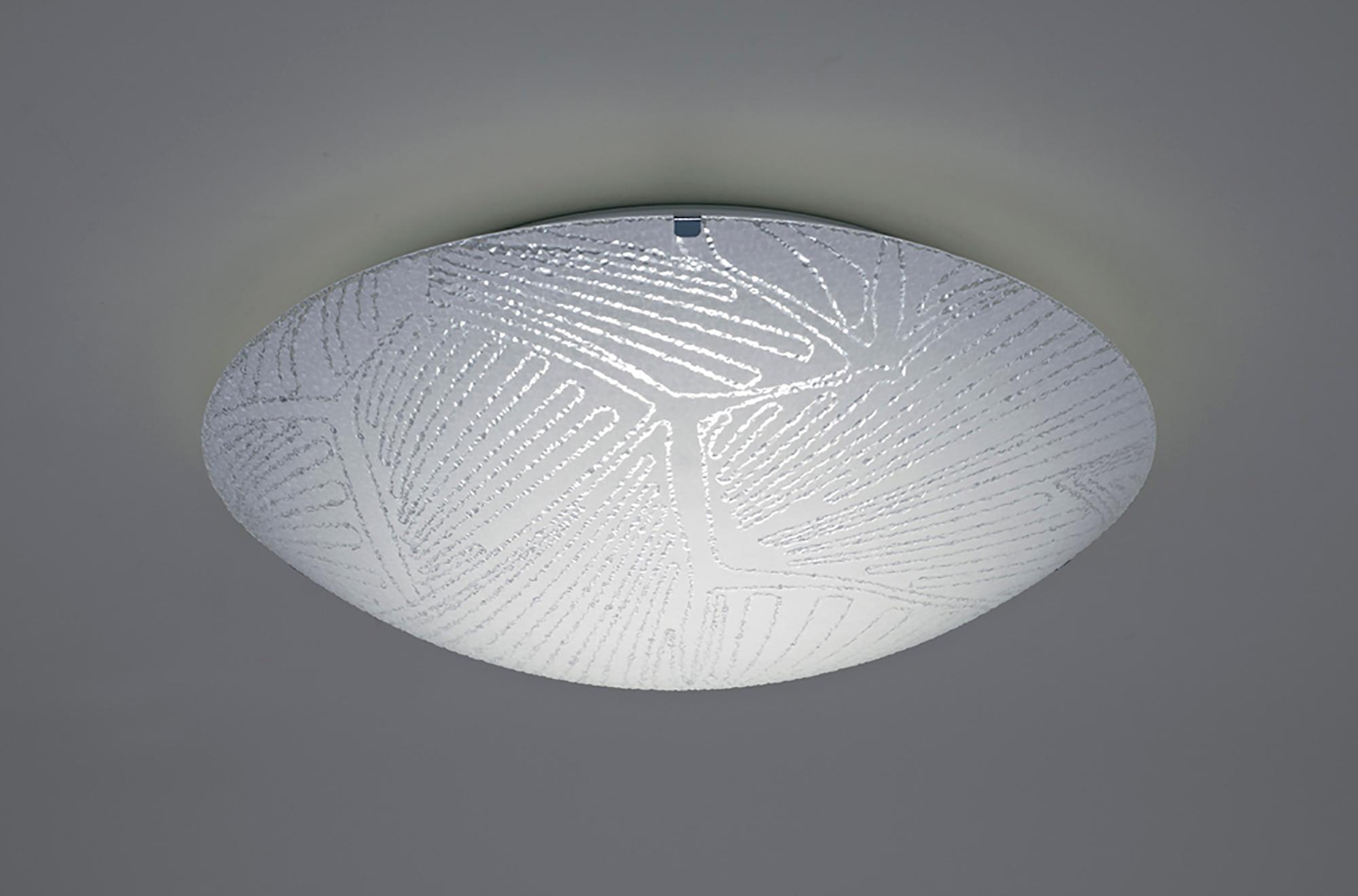 * Tassa 18W LED Medium Flush Ceiling Light, 40cm Round, 4000K 1500lm CRI80, Random Line Pattern Glass With Polished Chrome Detail