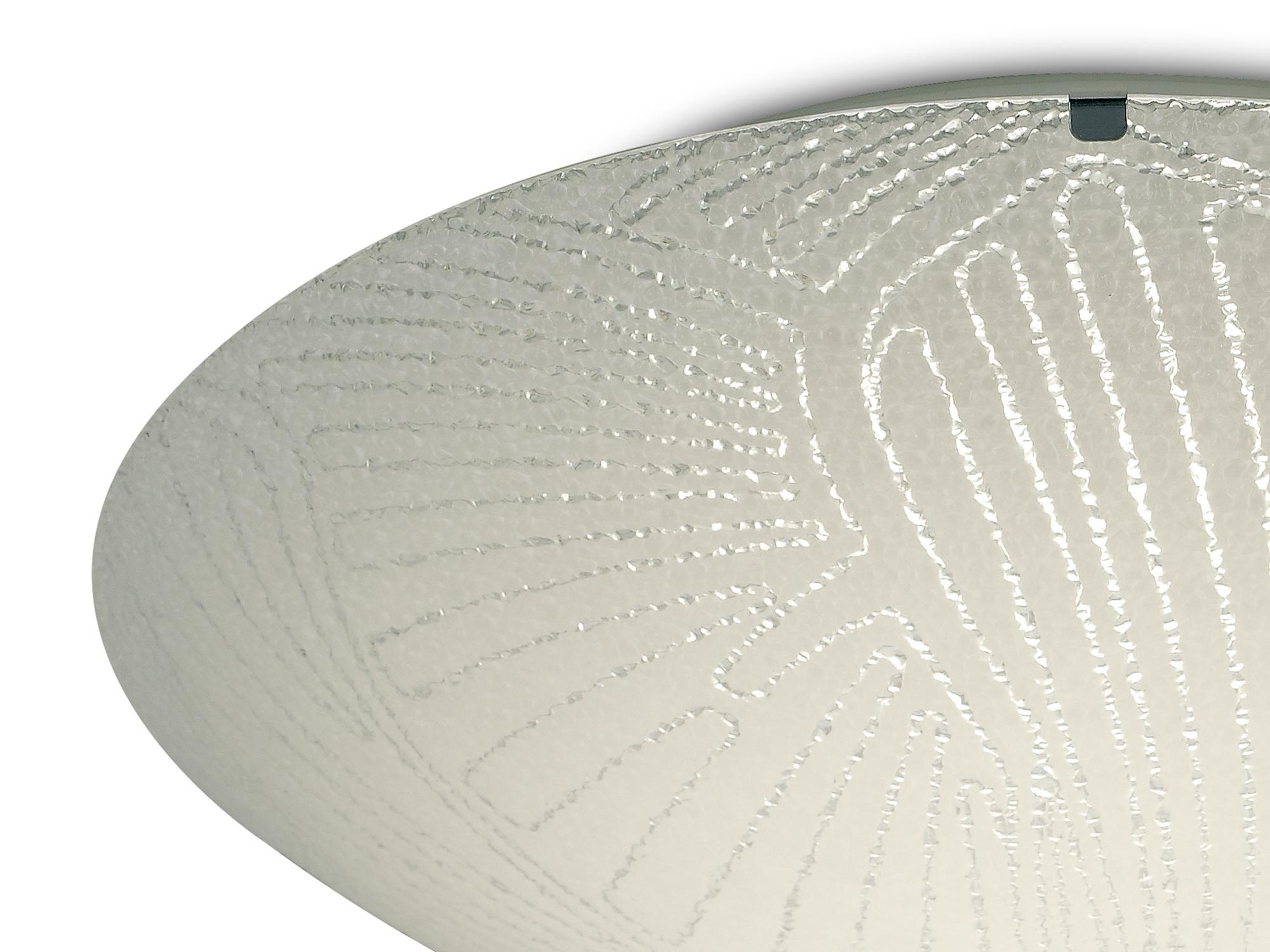 * Tassa 18W LED Medium Flush Ceiling Light, 40cm Round, 4000K 1500lm CRI80, Random Line Pattern Glass With Polished Chrome Detail