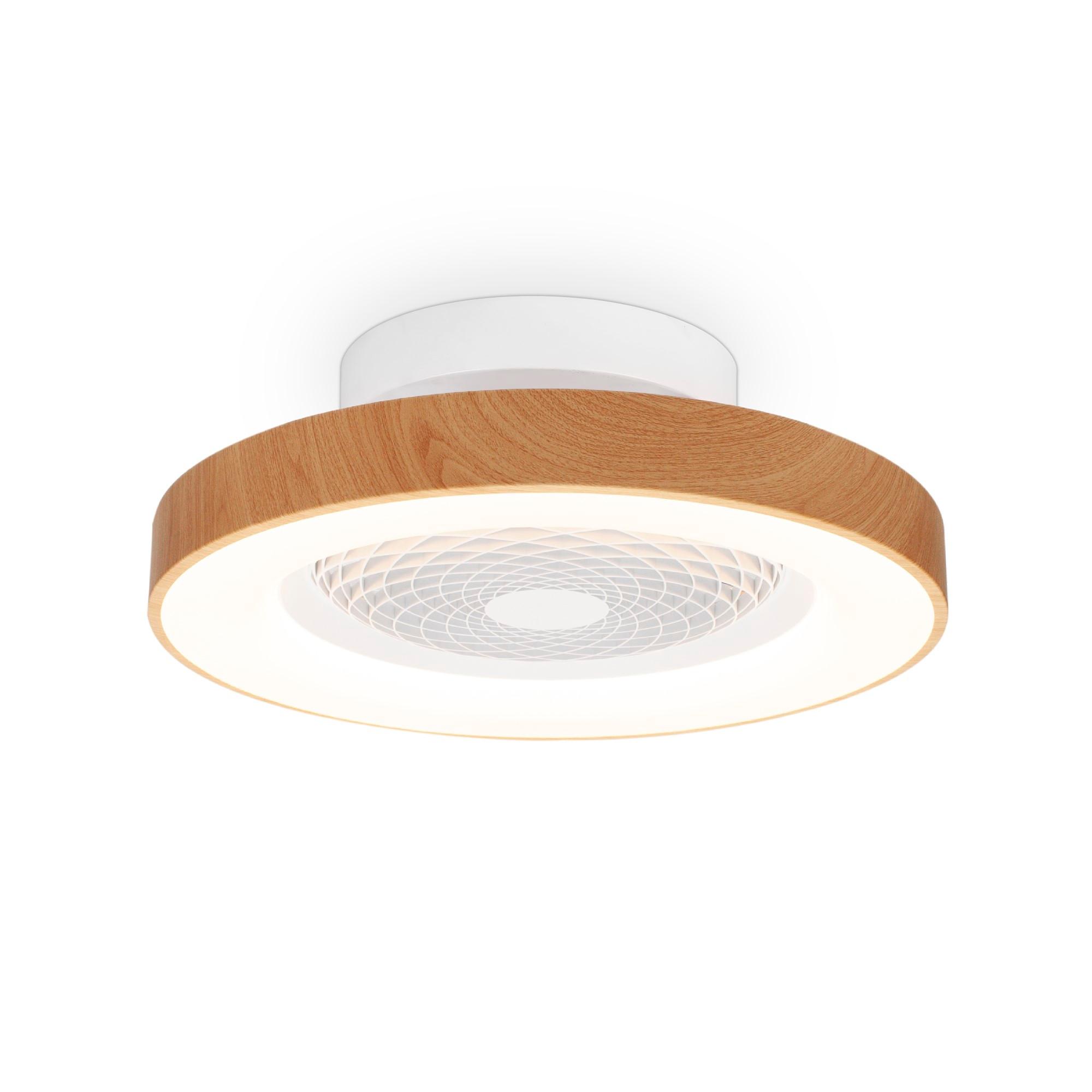 Tibet Mini 53cm 70W LED Dimmable Ceiling Light With 35W DC Reversible Fan Remote, 3900lm, Wood Effect/White, 5yrs Wrnty
