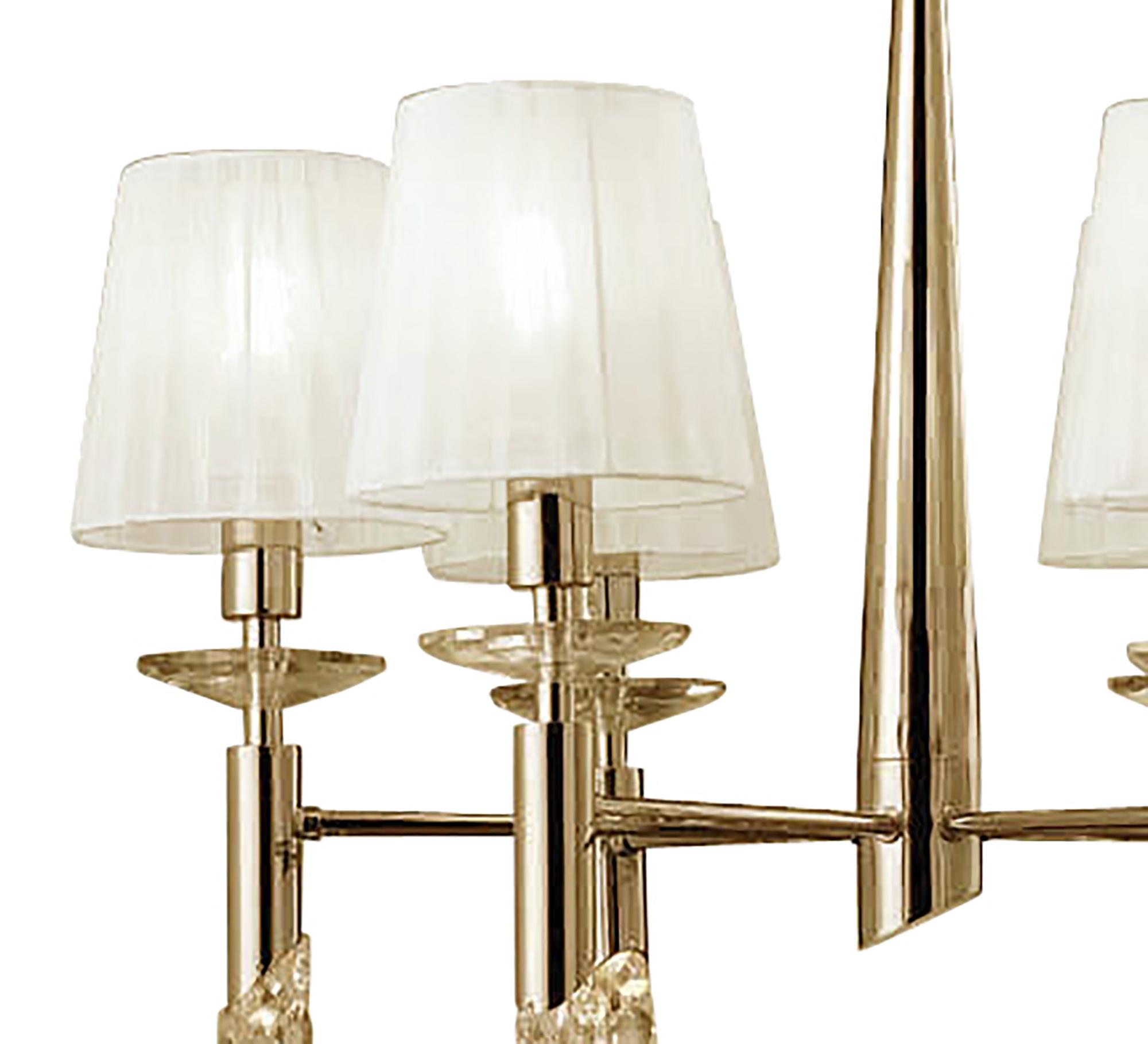 Tiffany 66cm Pendant 6+6 Light E14+G9, French Gold With White Shades & Clear Crystal
