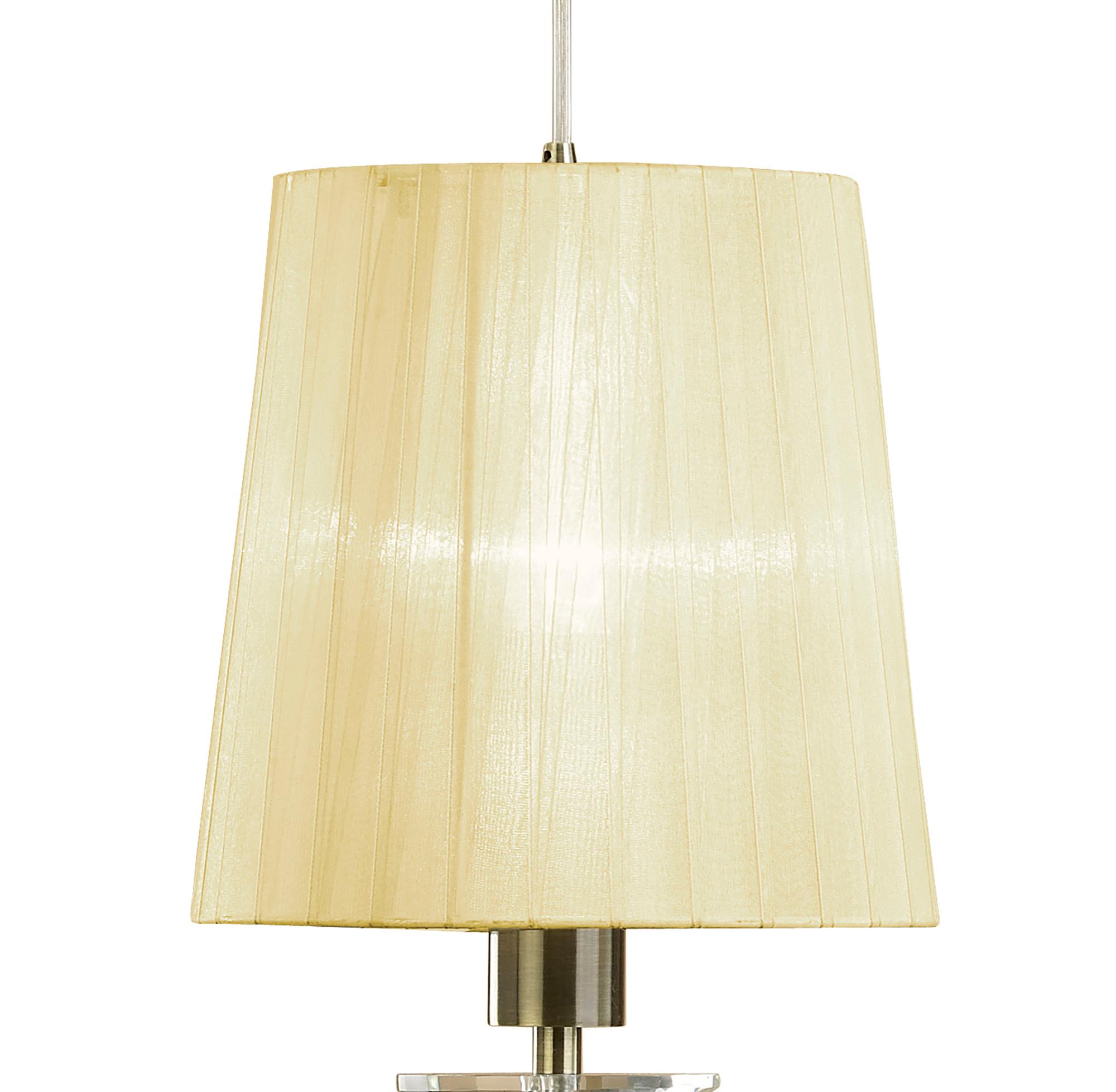 Tiffany Linear Pendant 3+3 Light E27+G9 Line, Antique Brass With Cream Shades & Clear Crystal