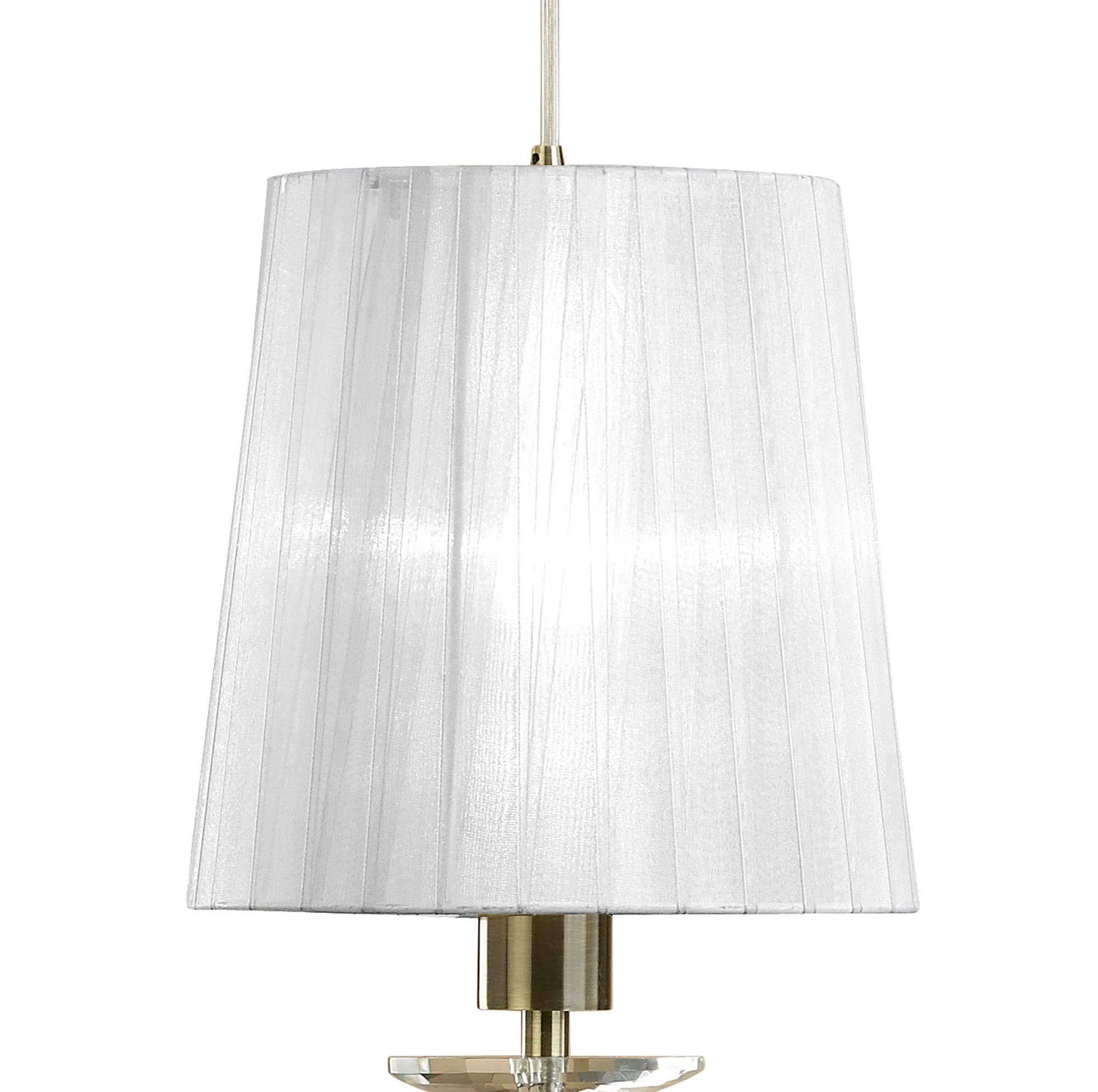 Tiffany Linear Pendant 3+3 Light E27+G9 Line, Antique Brass With White Shades & Clear Crystal