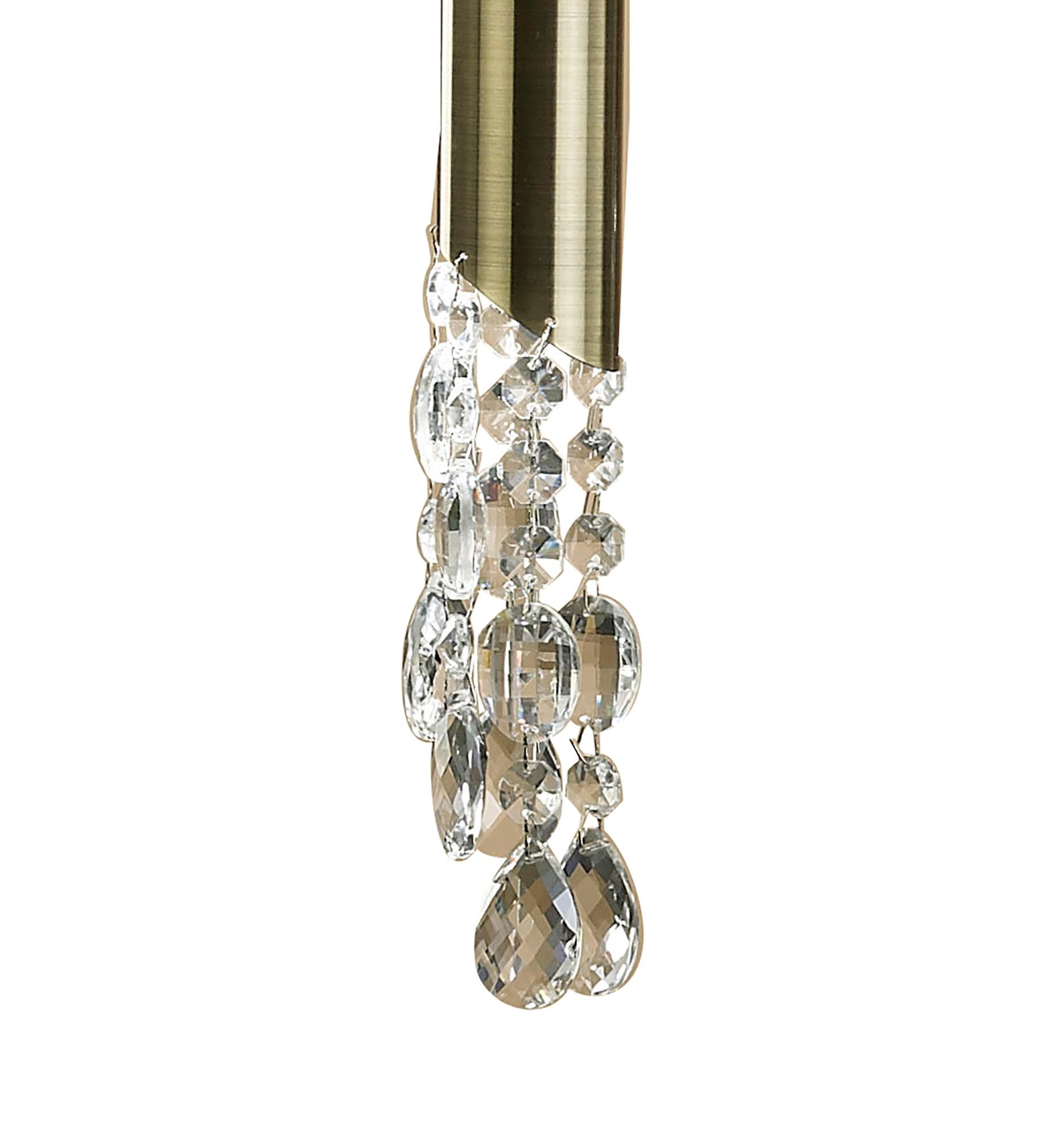 Tiffany Linear Pendant 3+3 Light E27+G9 Line, Antique Brass With White Shades & Clear Crystal