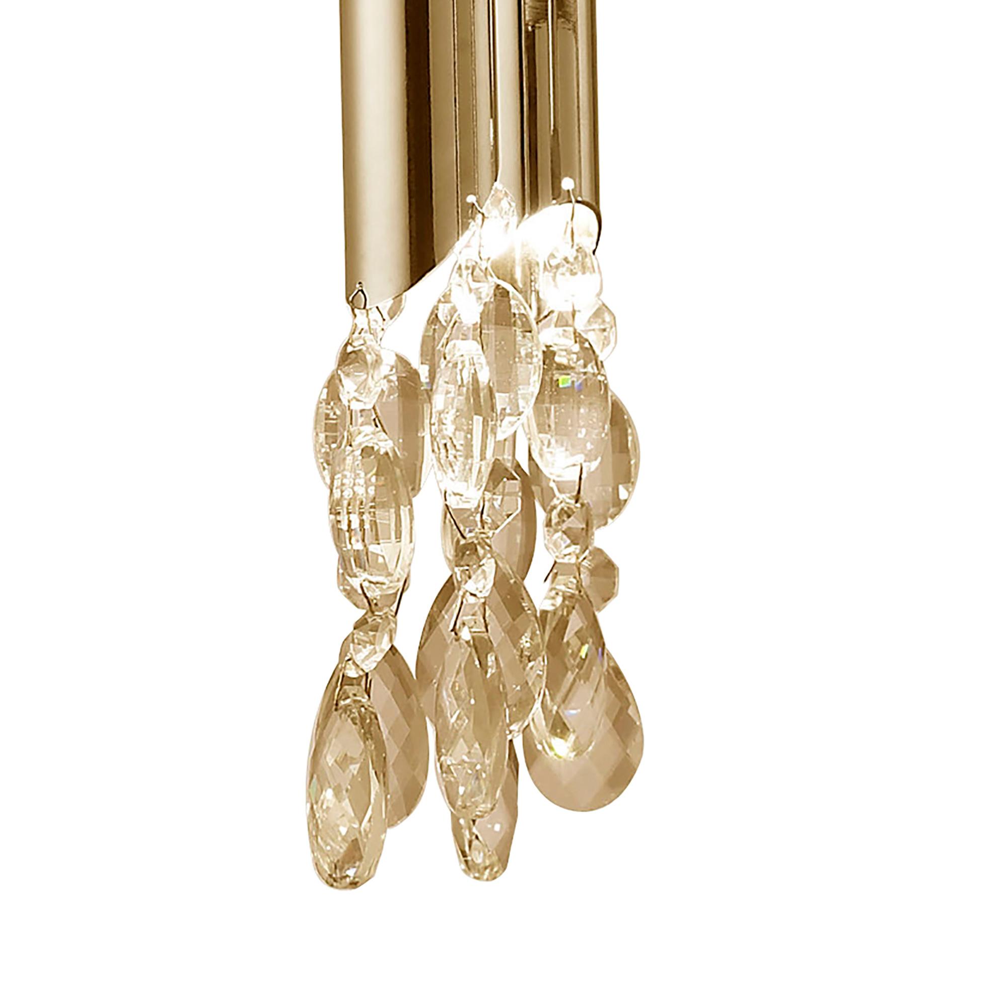 Tiffany 55cm Pendant 4+4 Light E14+G9, French Gold With White Shades & Clear Crystal