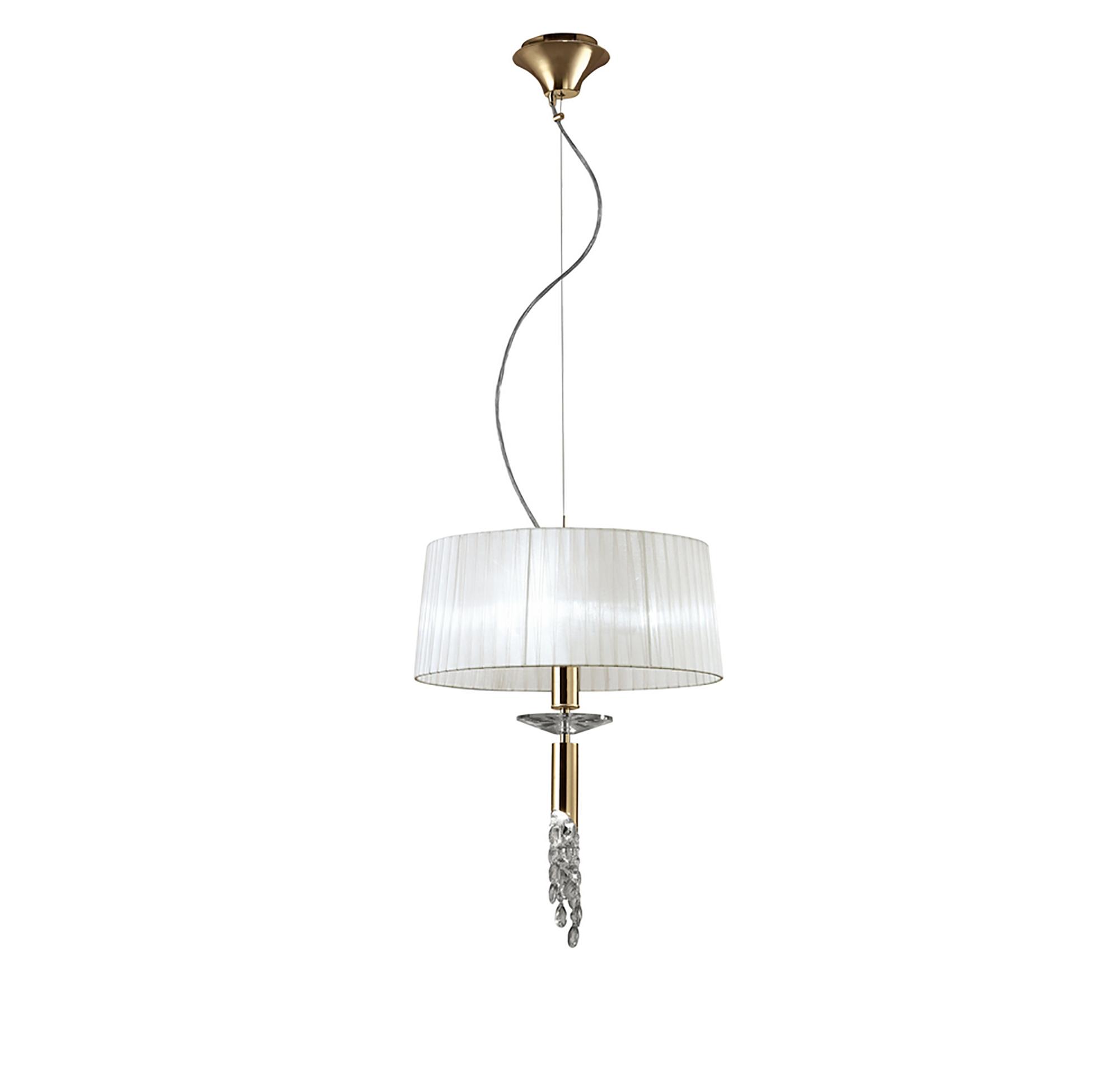 Tiffany 46cm Pendant 3+1 Light E27+G9, French Gold With White Shade & Clear Crystal