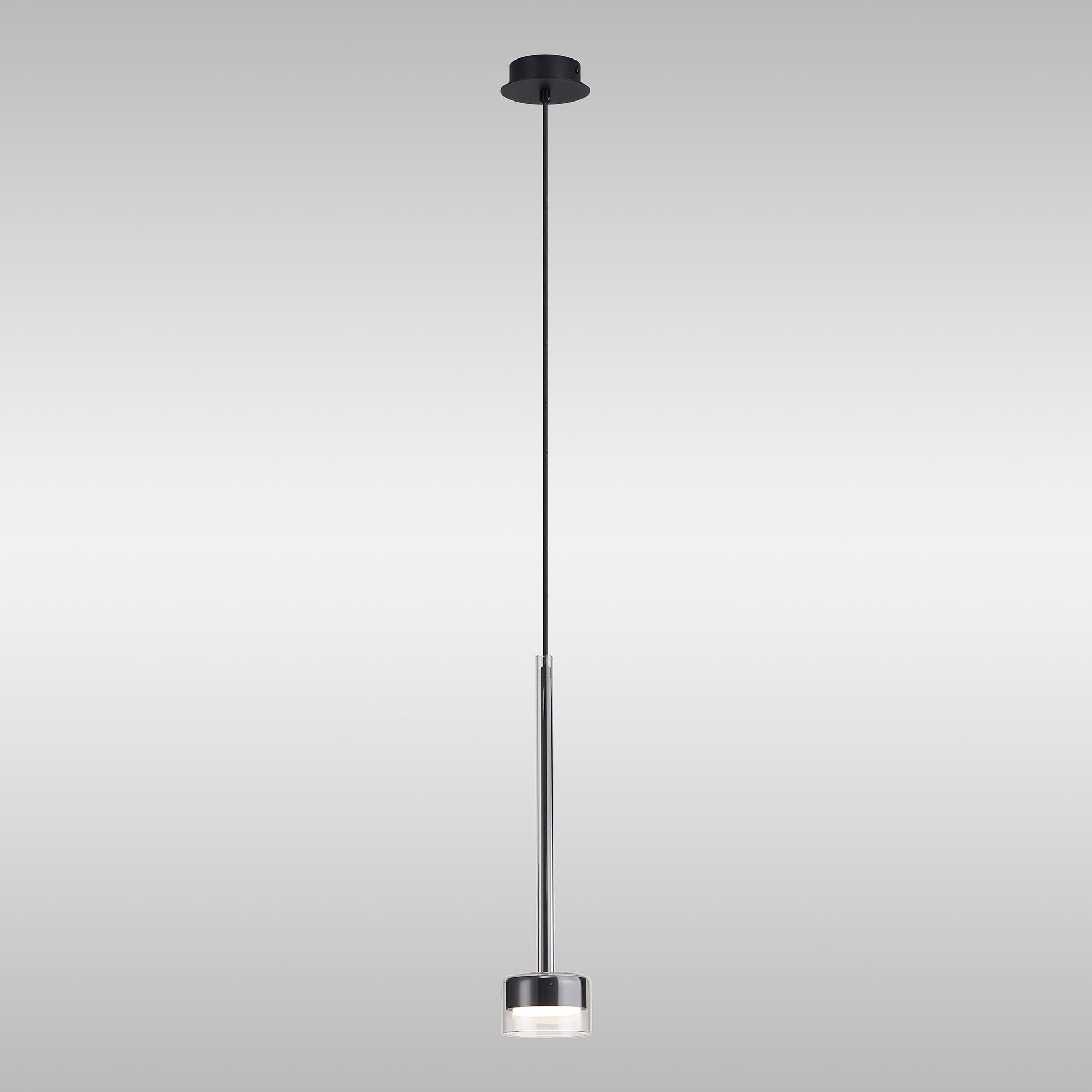 Tonic 9.8cm Dimmable Pendant, 1 Light, With Replaceable 12W LEDs, 3000K, Chrome/Black/Clear Glass