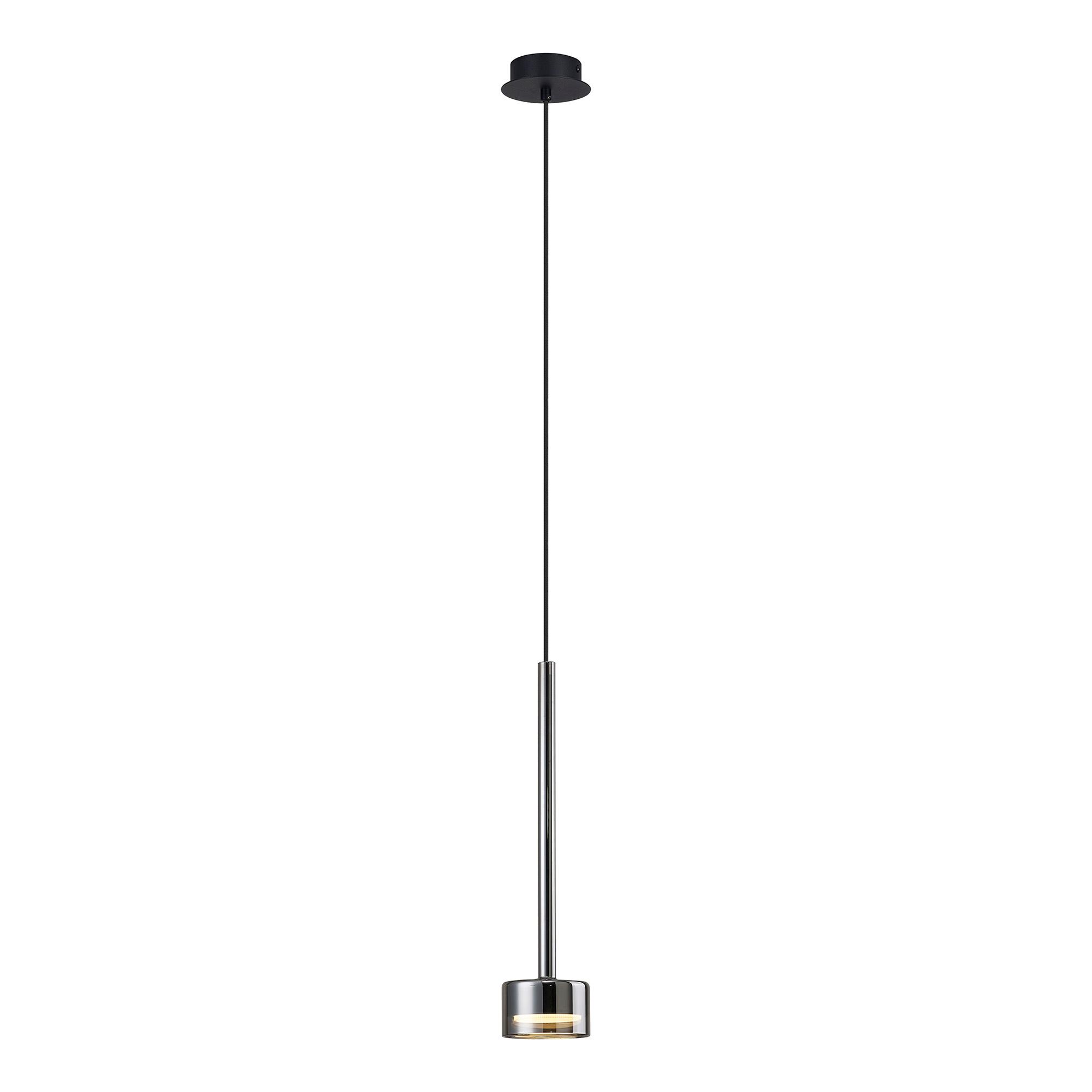 Tonic 9.8cm Dimmable Pendant, 1 Light, With Replaceable 12W LEDs, 4000K, Chrome/Black/Chrome Glass