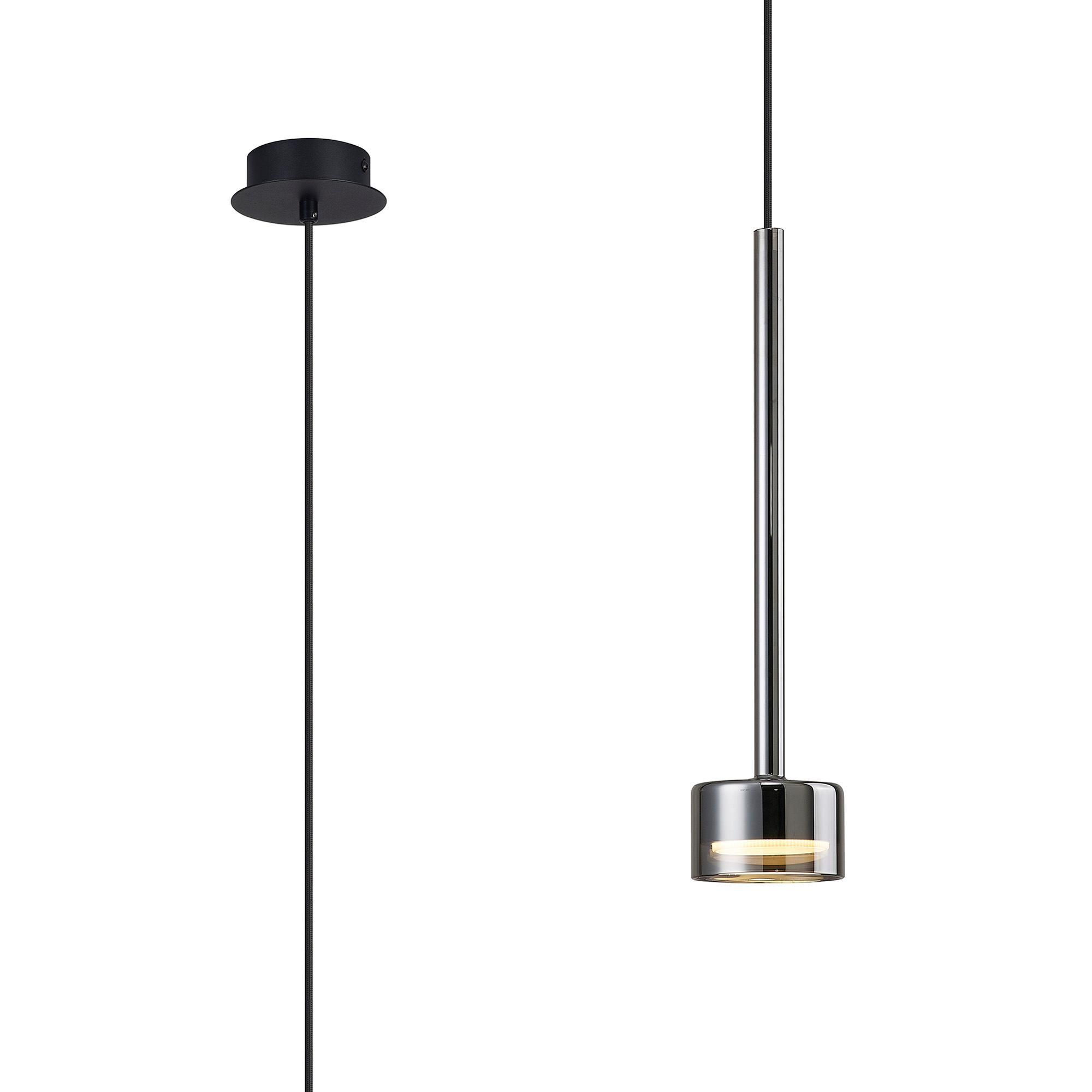Tonic 9.8cm Dimmable Pendant, 1 Light, With Replaceable 12W LEDs, 4000K, Chrome/Black/Chrome Glass