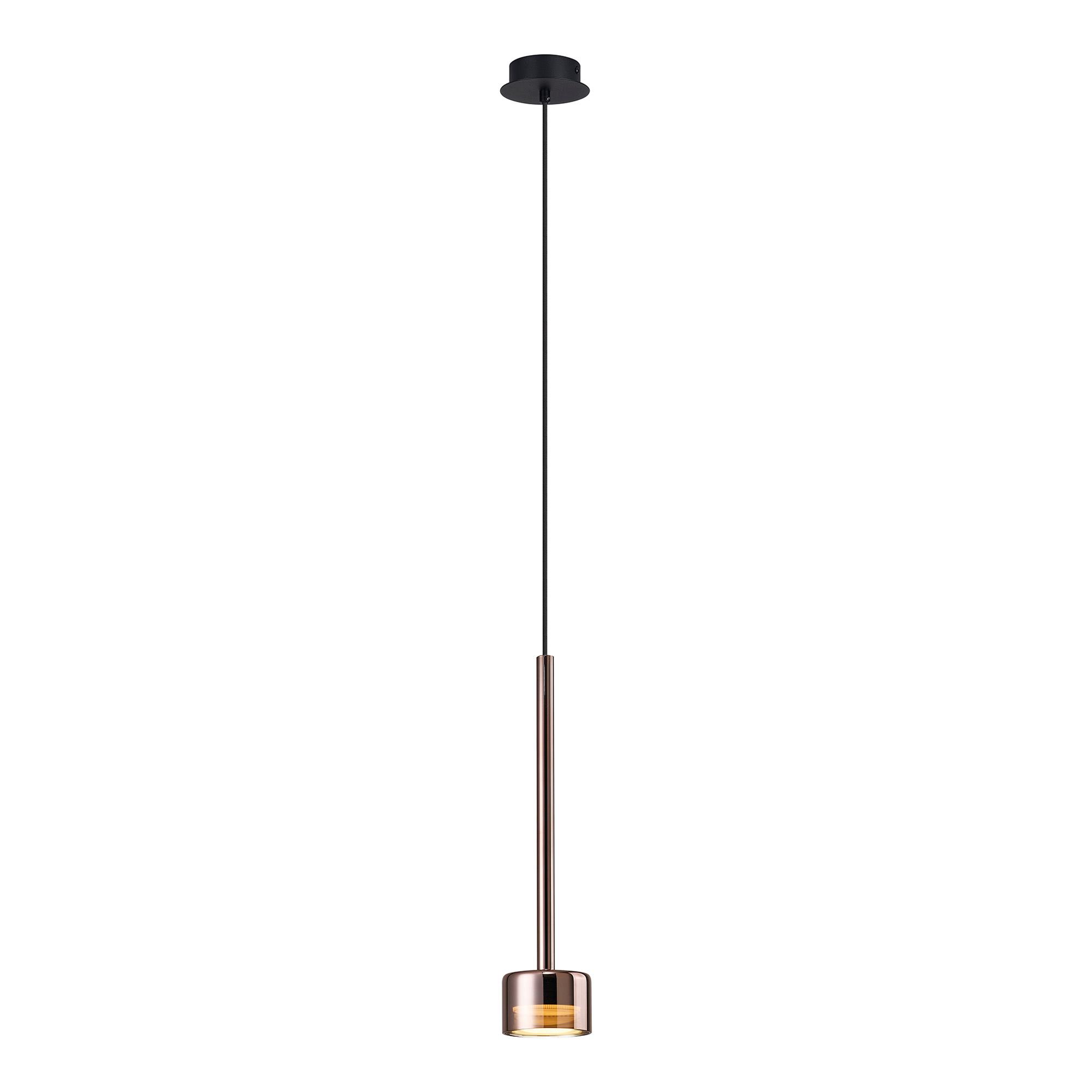 Tonic 9.8cm Dimmable Pendant, 1 Light, With Replaceable 12W LEDs, 4000K, Copper/Black/Copper Glass