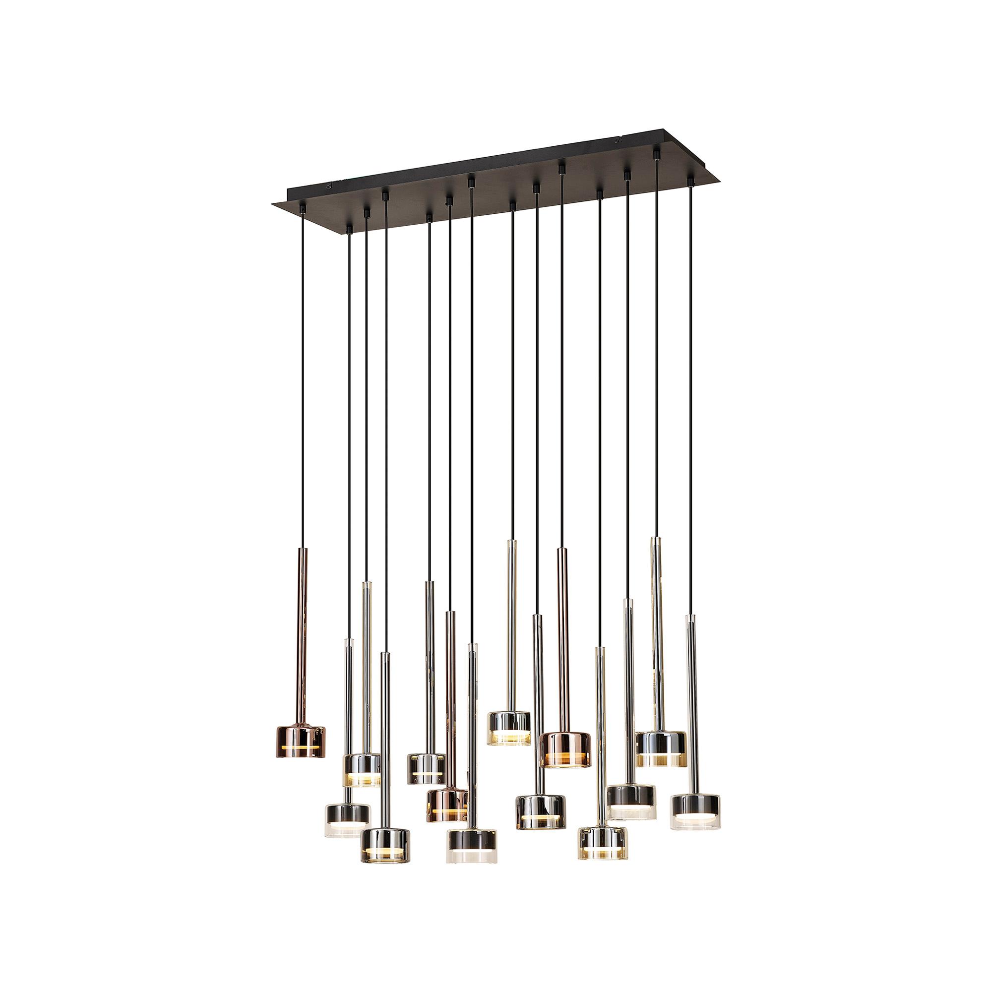 Tonic Rectangular Dimmable Pendant, 14 Light, With Replaceable 12W LEDs, 3000K, Black/Chrome/Bronze/Copper