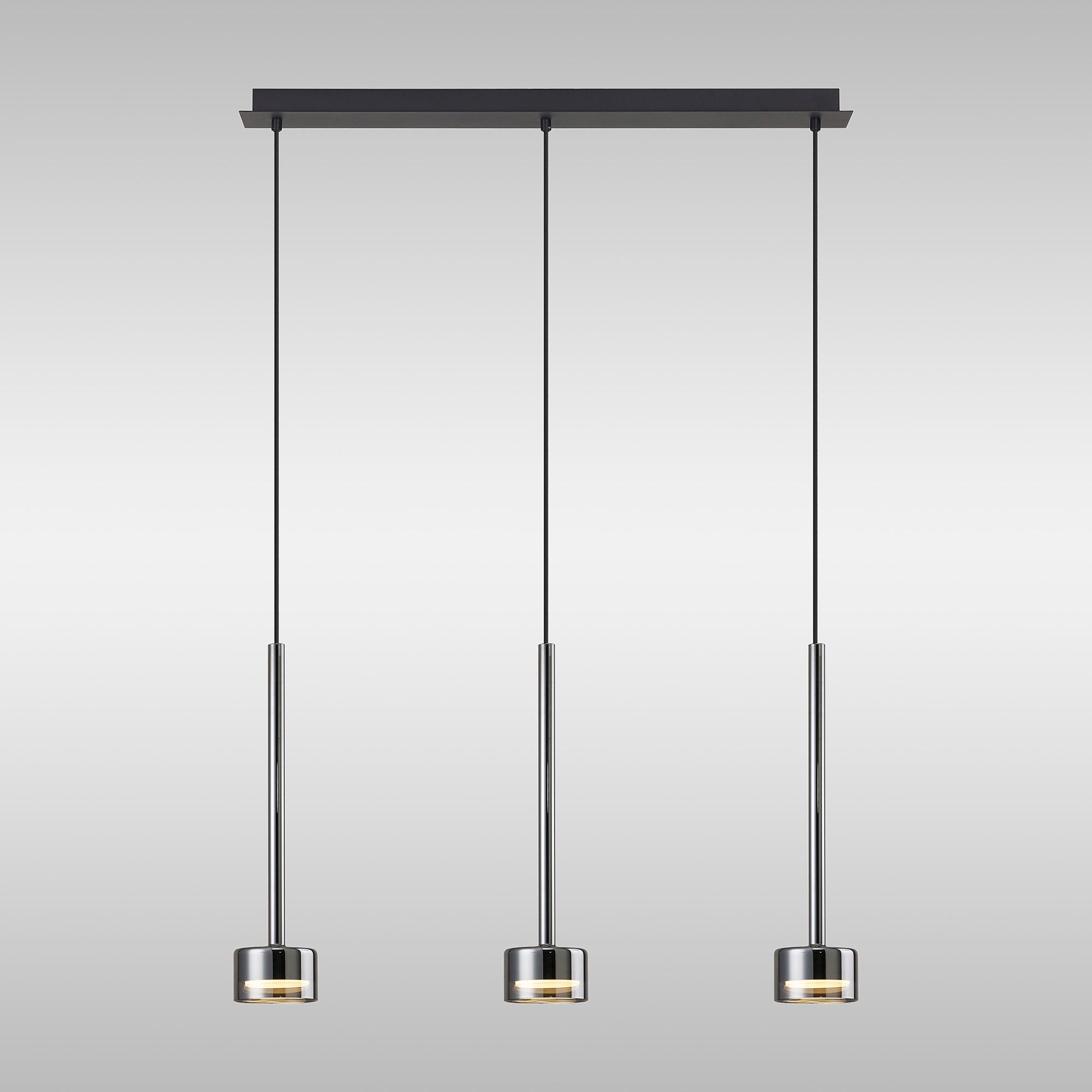 Tonic Linear Dimmable Pendant, 3 Light, With Replaceable 12W LEDs, 3000K, Chrome/Black/Chrome Glass