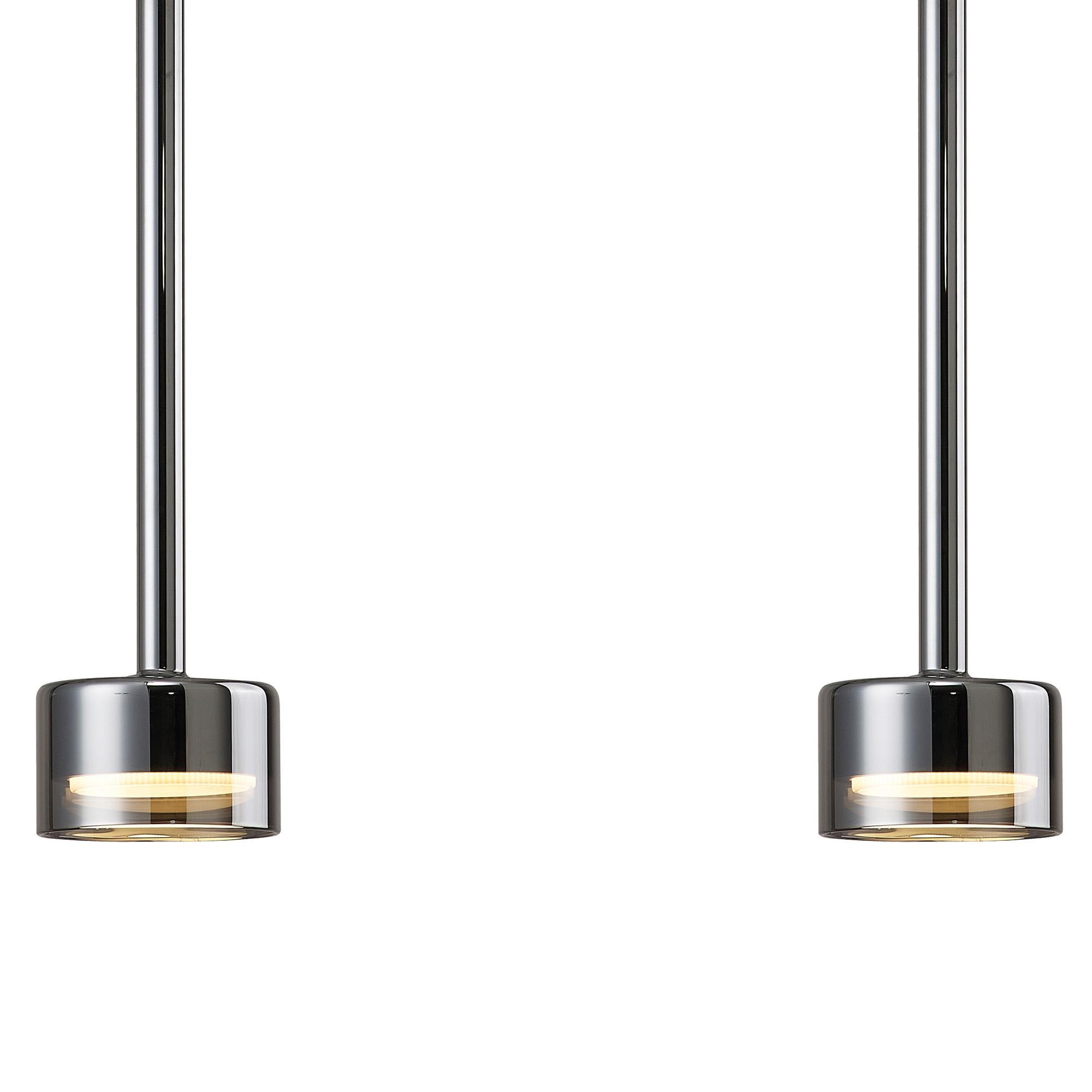 Tonic Linear Dimmable Pendant, 3 Light, With Replaceable 12W LEDs, 3000K, Chrome/Black/Chrome Glass