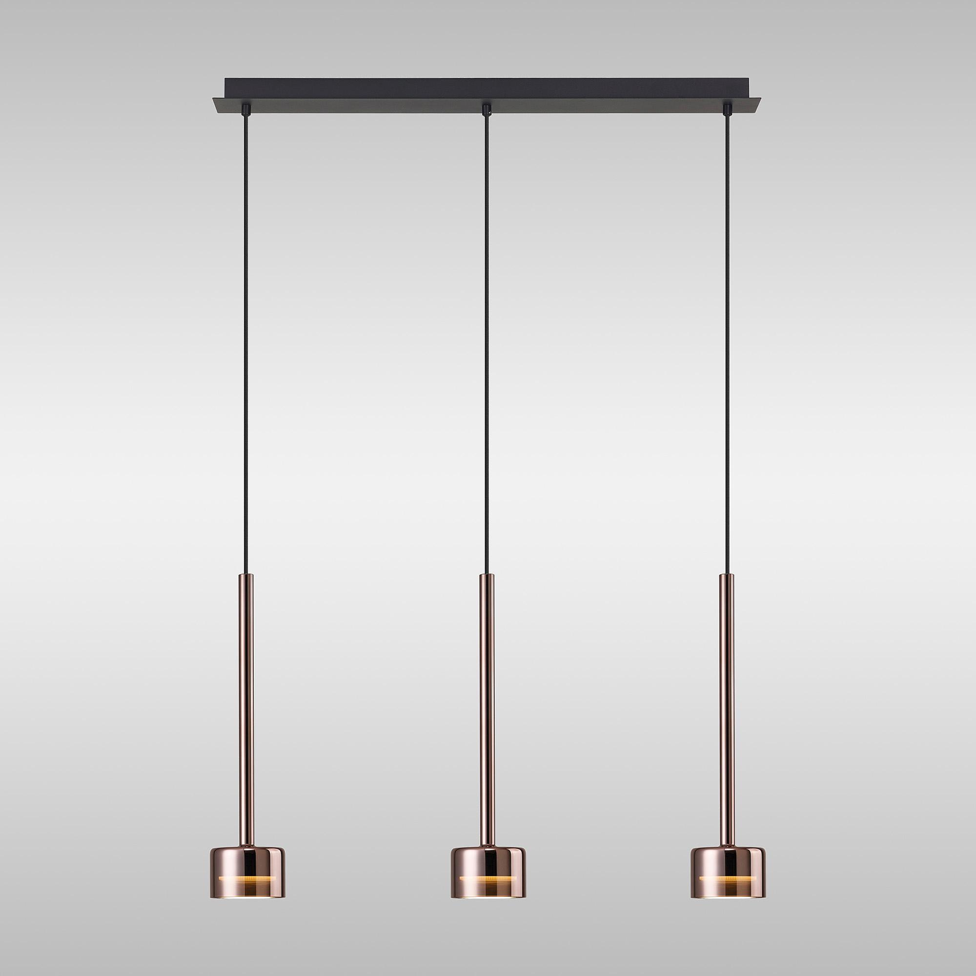 Tonic Linear Dimmable Pendant, 3 Light, With Replaceable 12W LEDs, 3000K, Copper/Black/Copper Glass