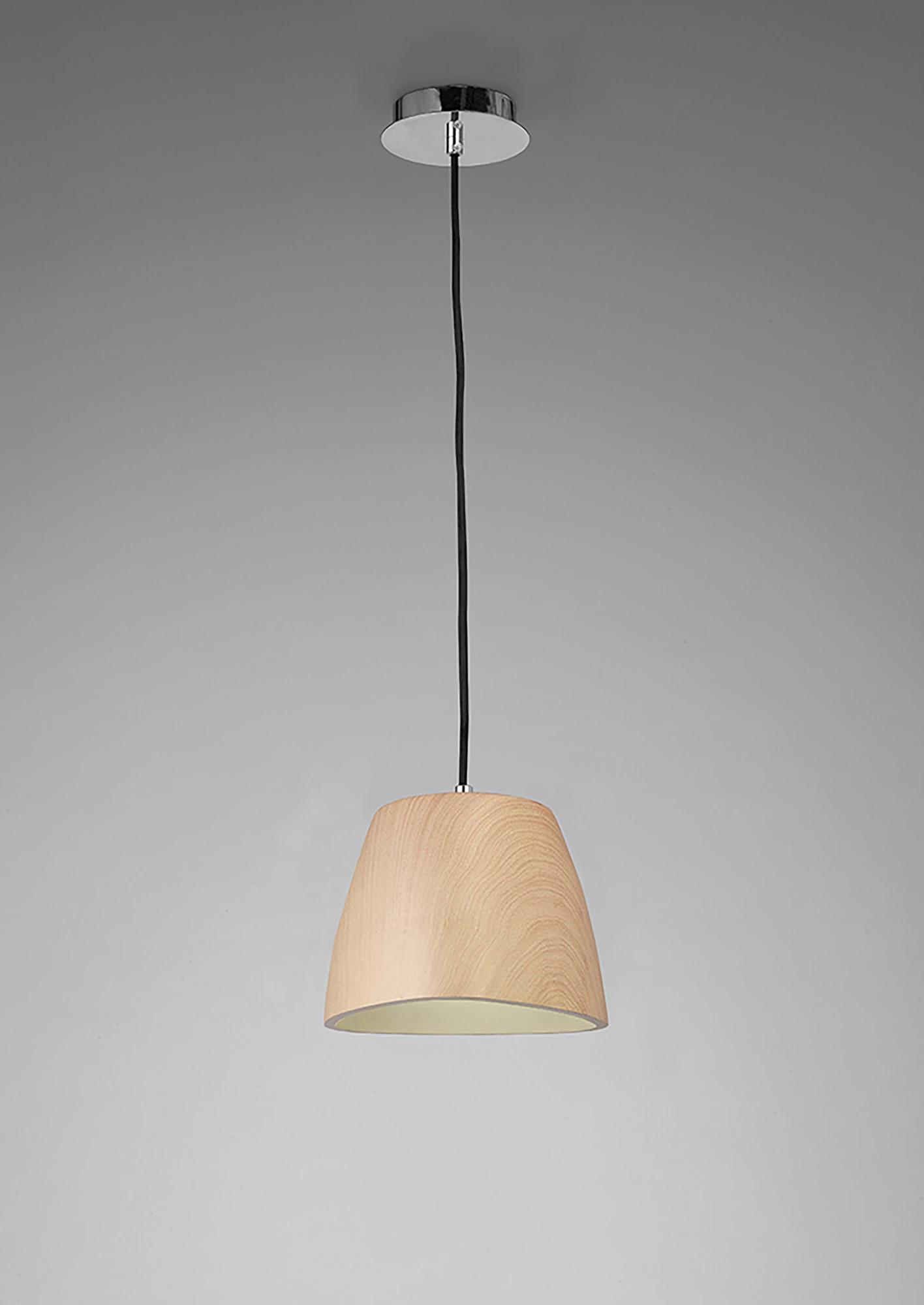 Triangle 22cm Pendant Small 1 Light E27, Beech/Polished Chrome