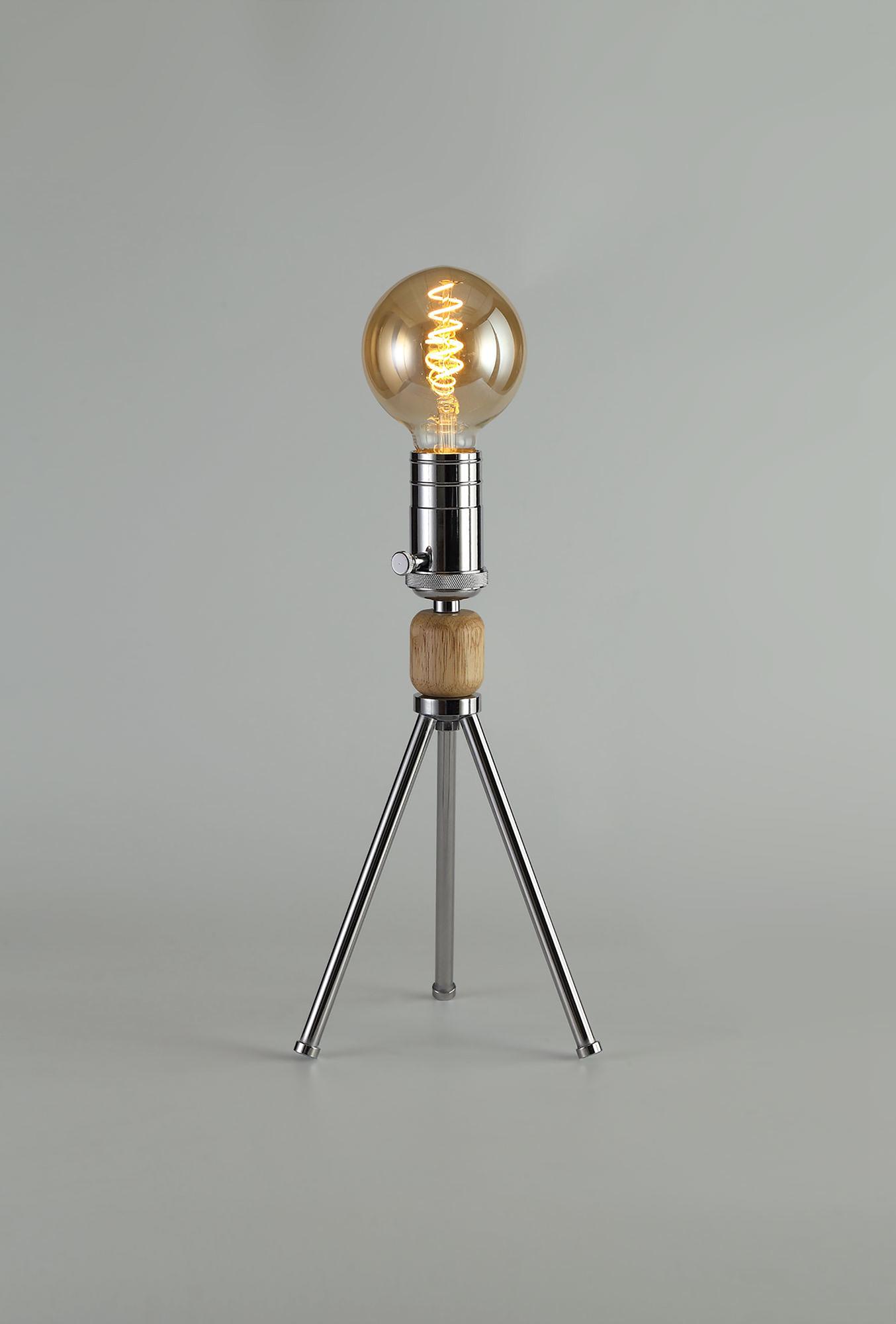 Tripp Table Lamp, 1 Light E27, Dimmable, Polished Chrome/Wood, (Lamps Not Included)
