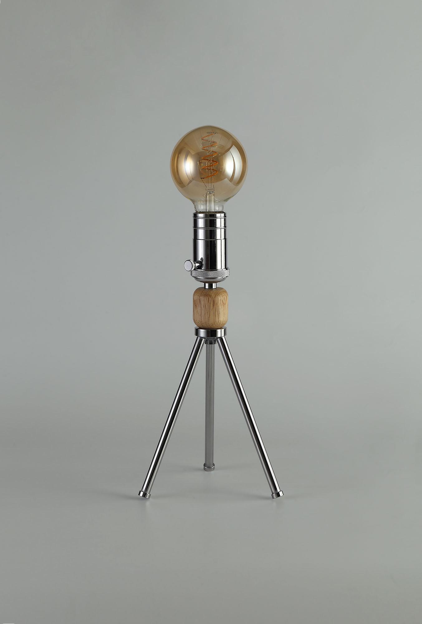 Tripp Table Lamp, 1 Light E27, Dimmable, Polished Chrome/Wood, (Lamps Not Included)