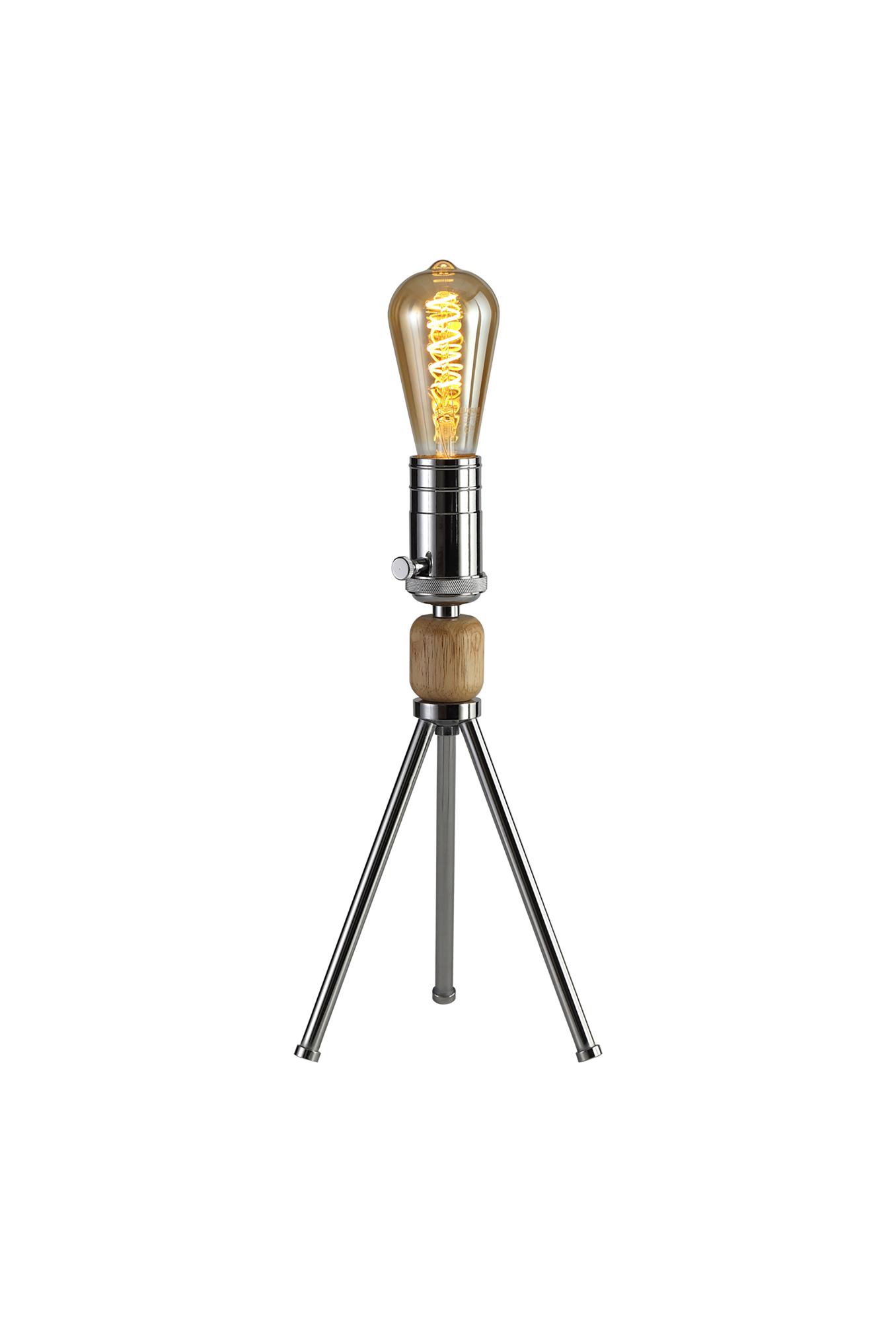 Tripp Table Lamp, 1 Light E27, Dimmable, Polished Chrome/Wood, (Lamps Not Included)