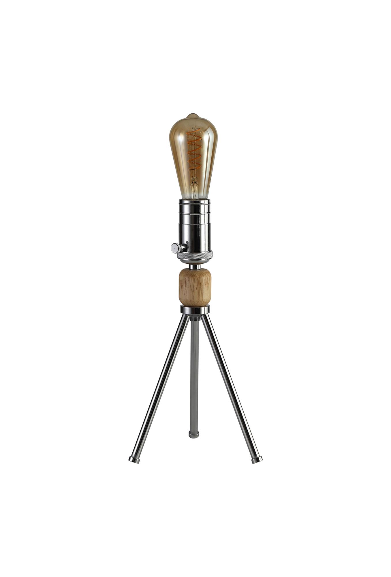 Tripp Table Lamp, 1 Light E27, Dimmable, Polished Chrome/Wood, (Lamps Not Included)