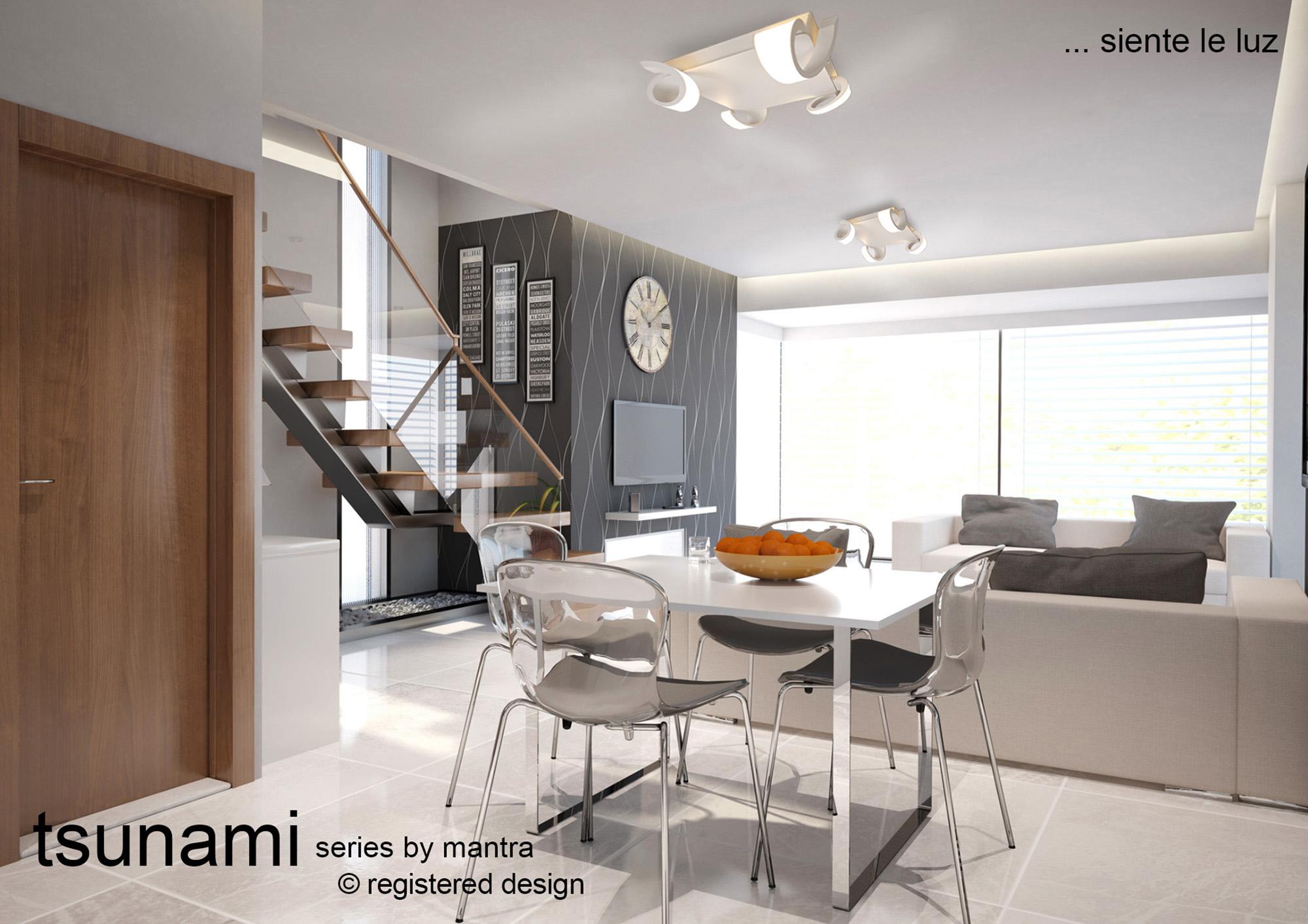 Tsunami 4 Light Square Ceiling, 48W LED, 3000K, 3600lm, Sand White, 3yrs Warranty