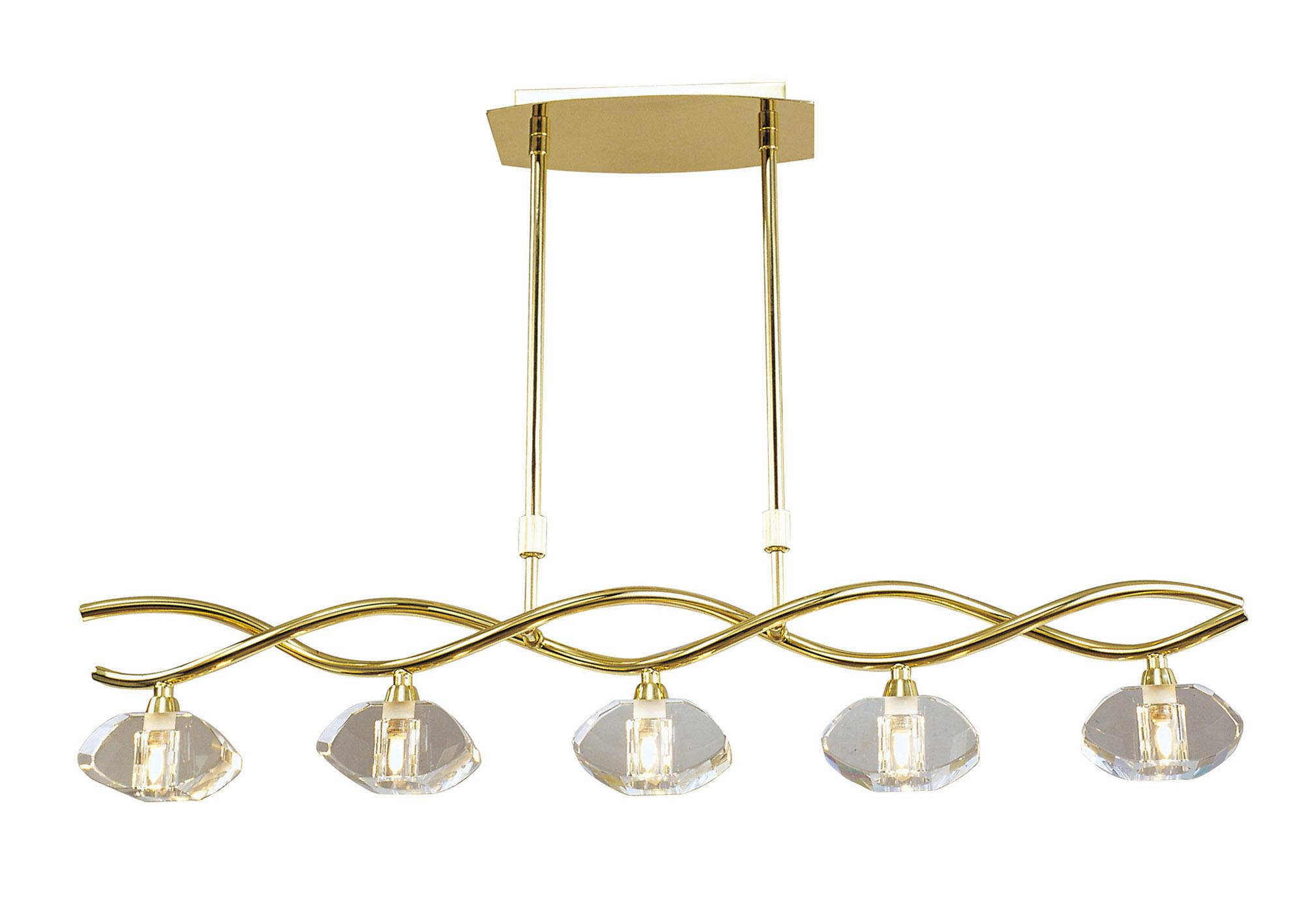 Alfa Linear Pendant 5 Light G9, Polished Brass