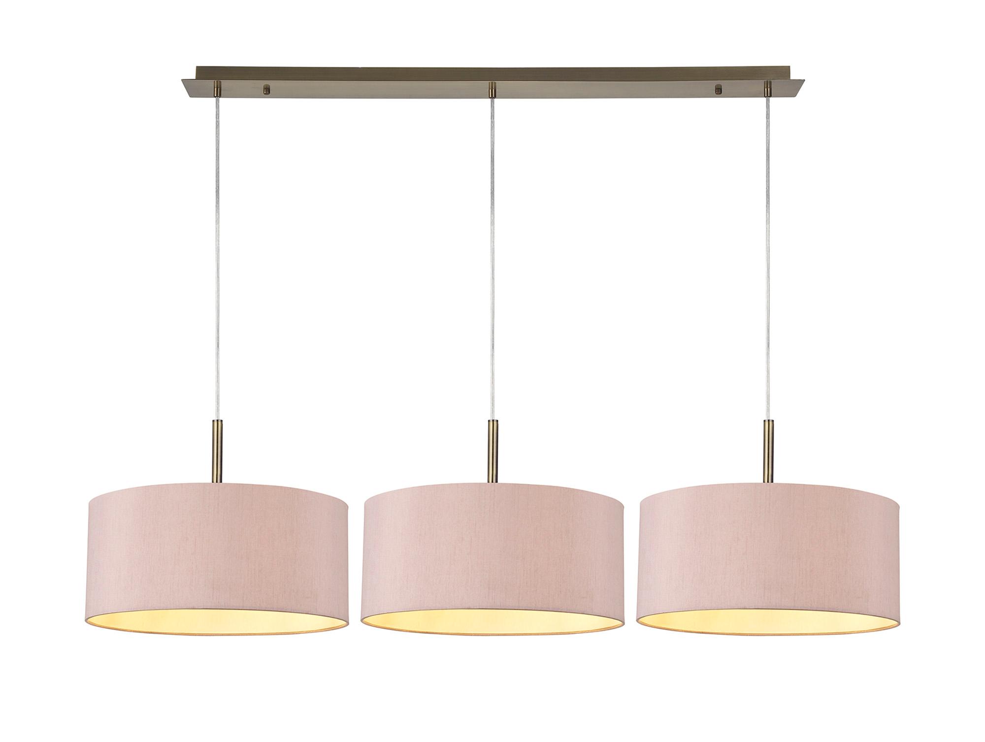 Baymont Antique Brass 3 Light E27 Linear Pendant With 40cm x 18cm Dual Faux Silk Shade, Taupe/Halo Gold